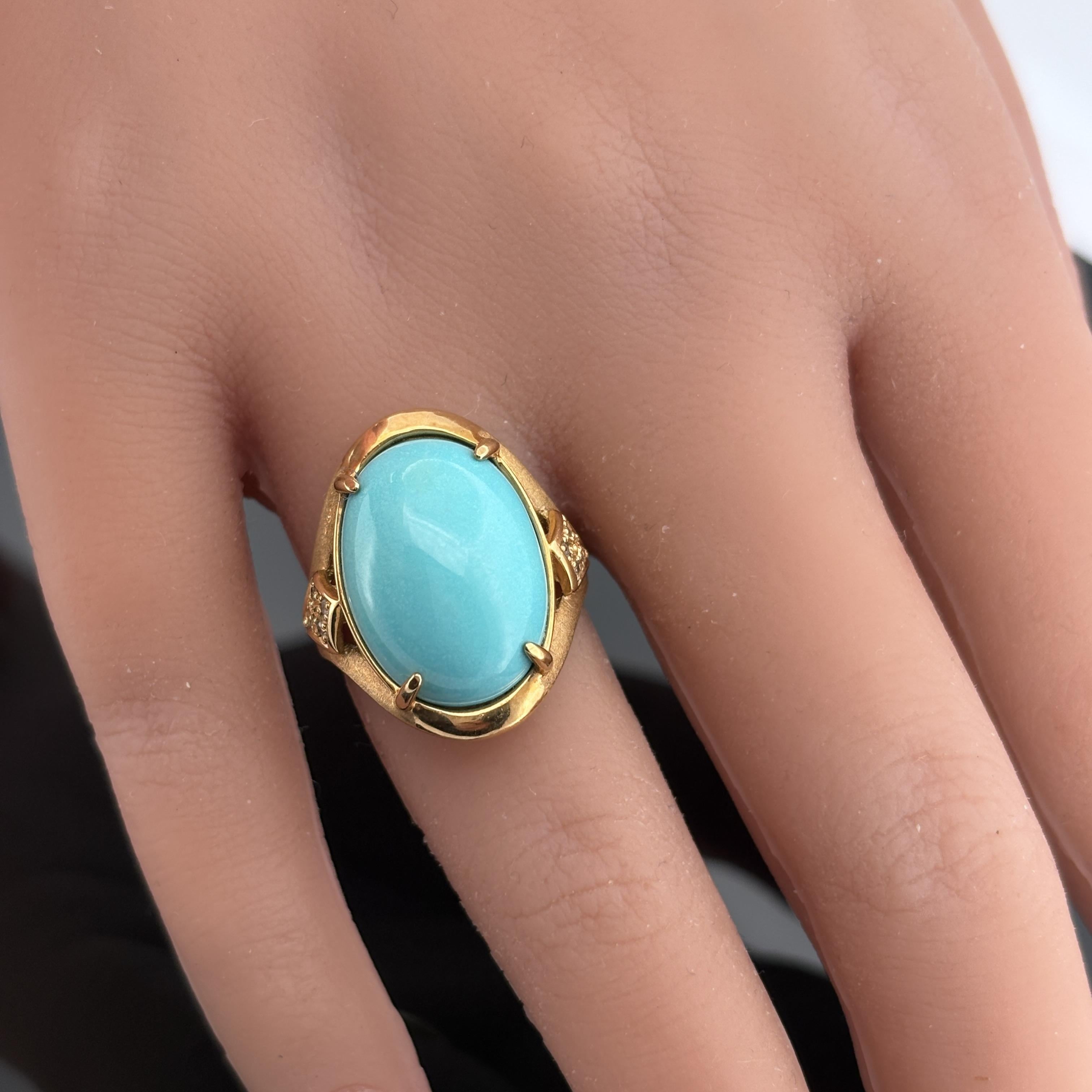 Anello vintage con turchese cabochon e diamanti in oro giallo 18 carati in vendita 4