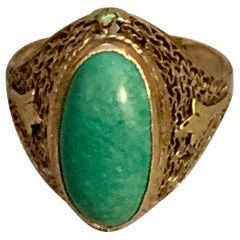 Vintage Turquoise Cabochon Filigree 10 Karat Yellow Gold Ring