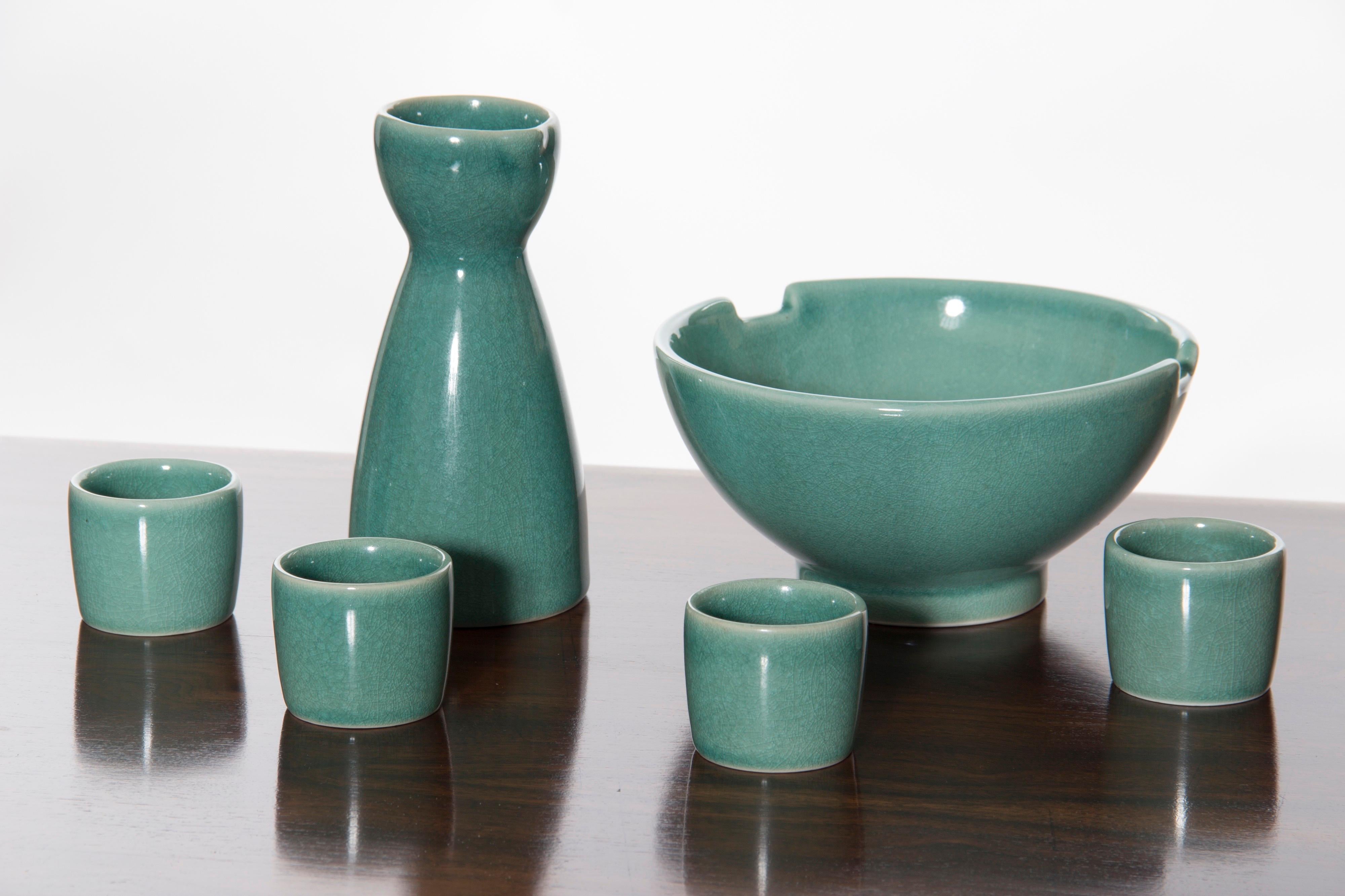 Art Deco Vintage Turquoise Ceramic Sake Set