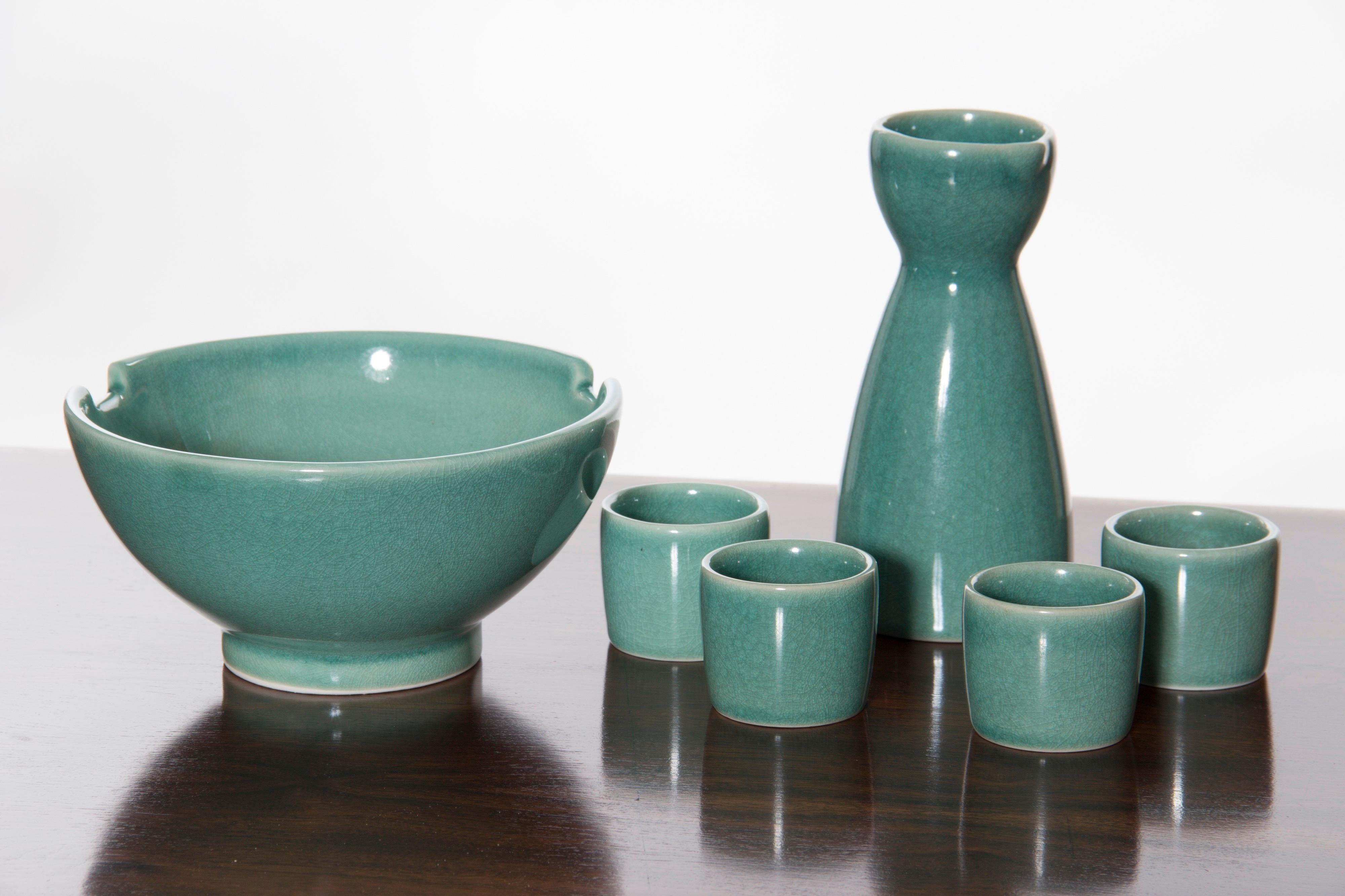 20th Century Vintage Turquoise Ceramic Sake Set