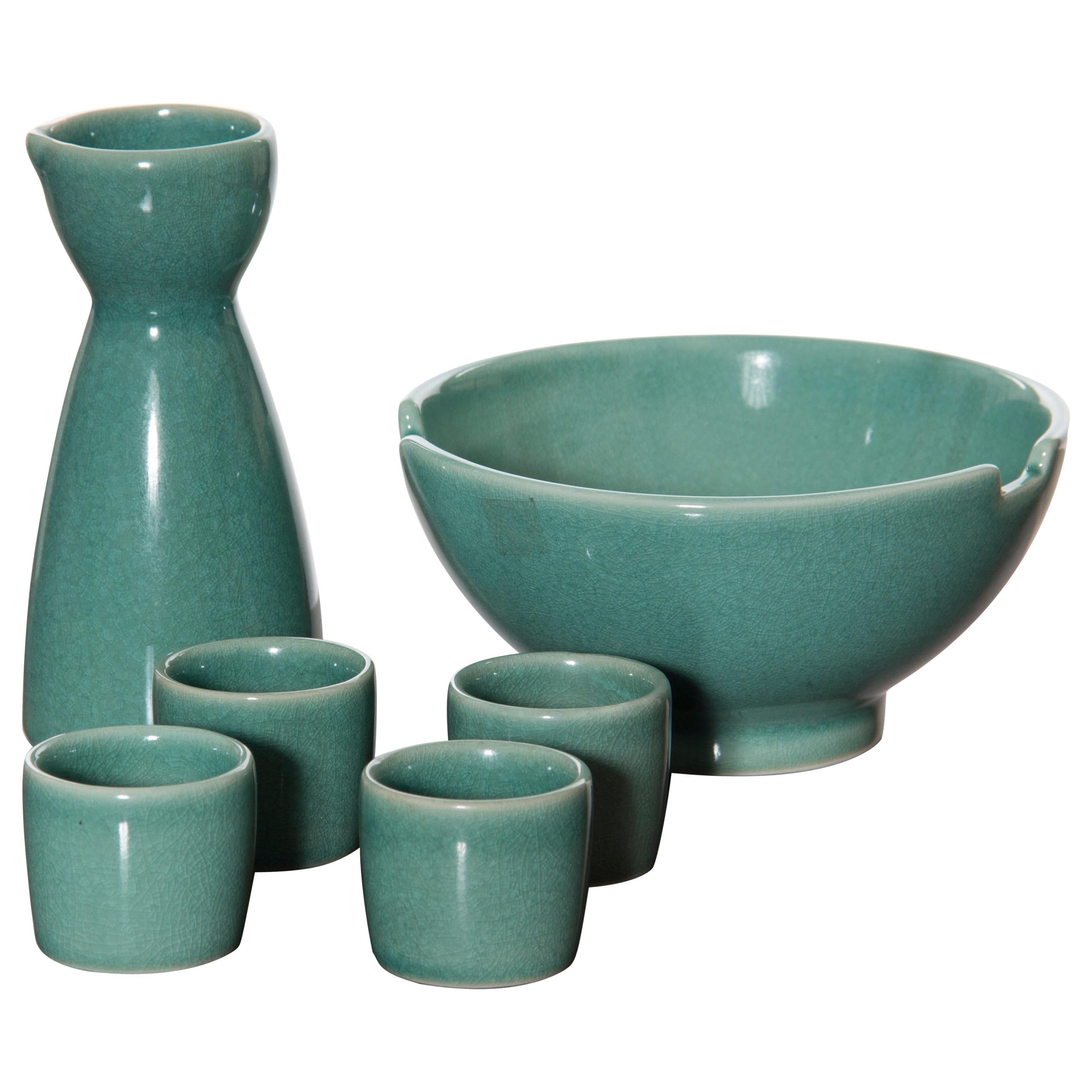 Vintage Turquoise Ceramic Sake Set