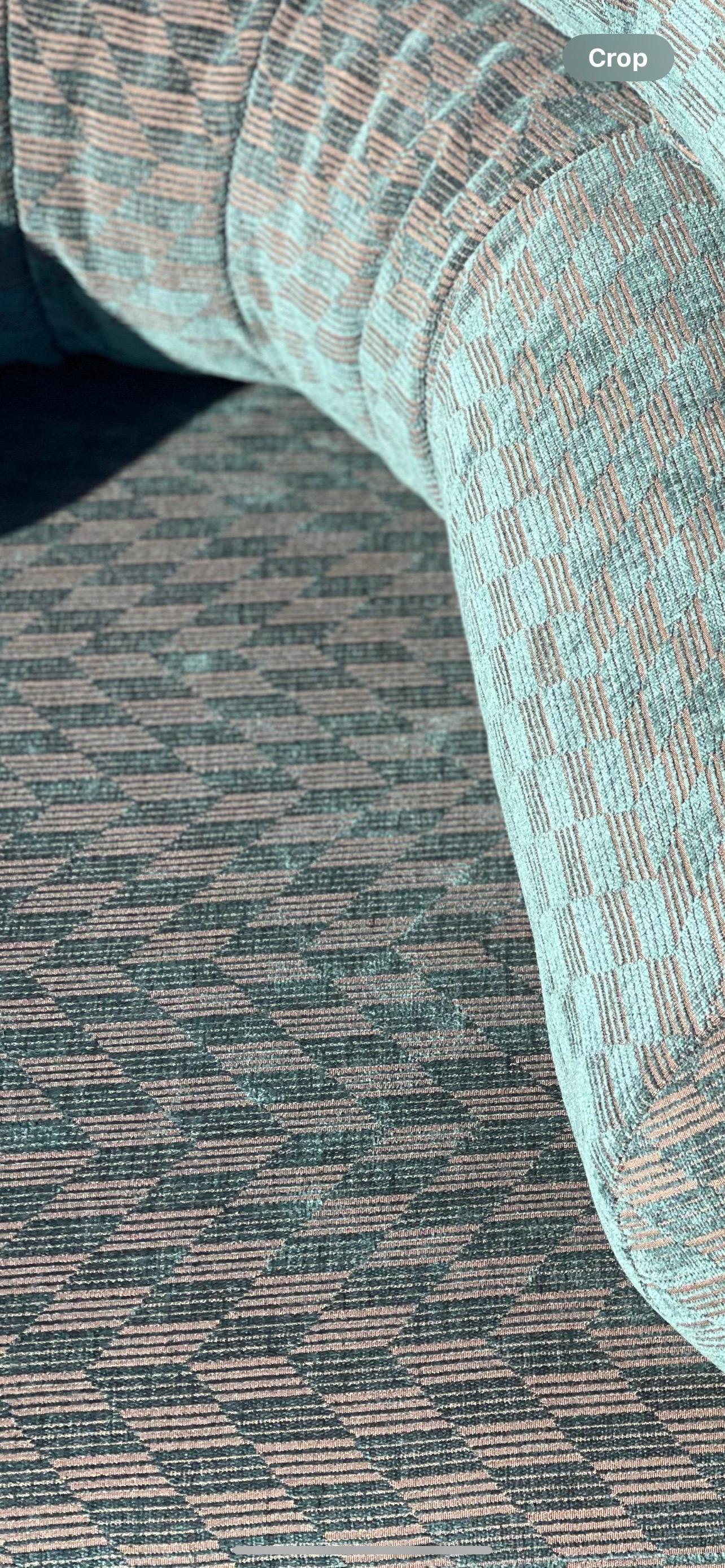 Vintage Turquoise Checkered Velvet Barrel Chair In Excellent Condition For Sale In Los Angeles, CA