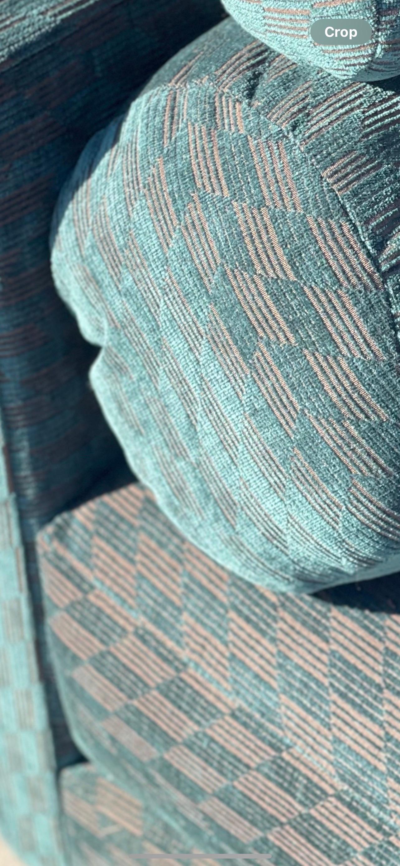 20th Century Vintage Turquoise Checkered Velvet Barrel Chair For Sale