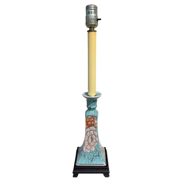 Türkis-Chinoiserie-Tischlampe aus Keramik mit Blumenmotiv aus Chinoiserie