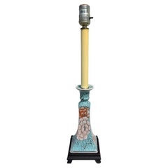 Türkis-Chinoiserie-Tischlampe aus Keramik mit Blumenmotiv aus Chinoiserie