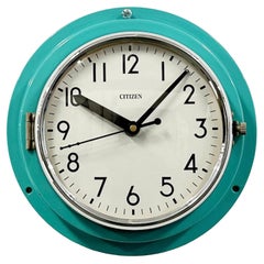 Vintage Turquoise Citizen Maritime Wall Clock, 1970s