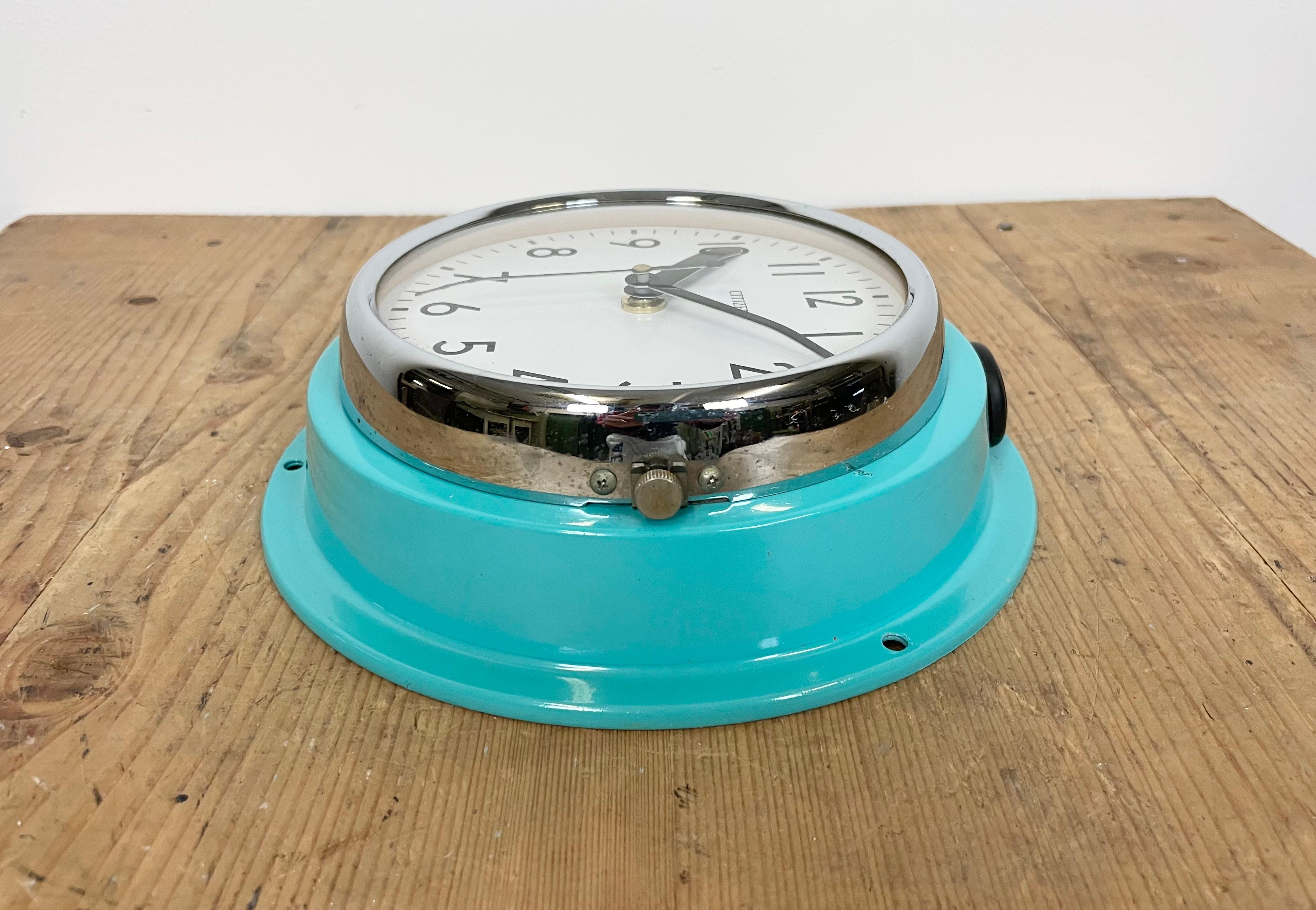 Vintage Turquoise Citizen Navy Wall Clock, 1970s 3