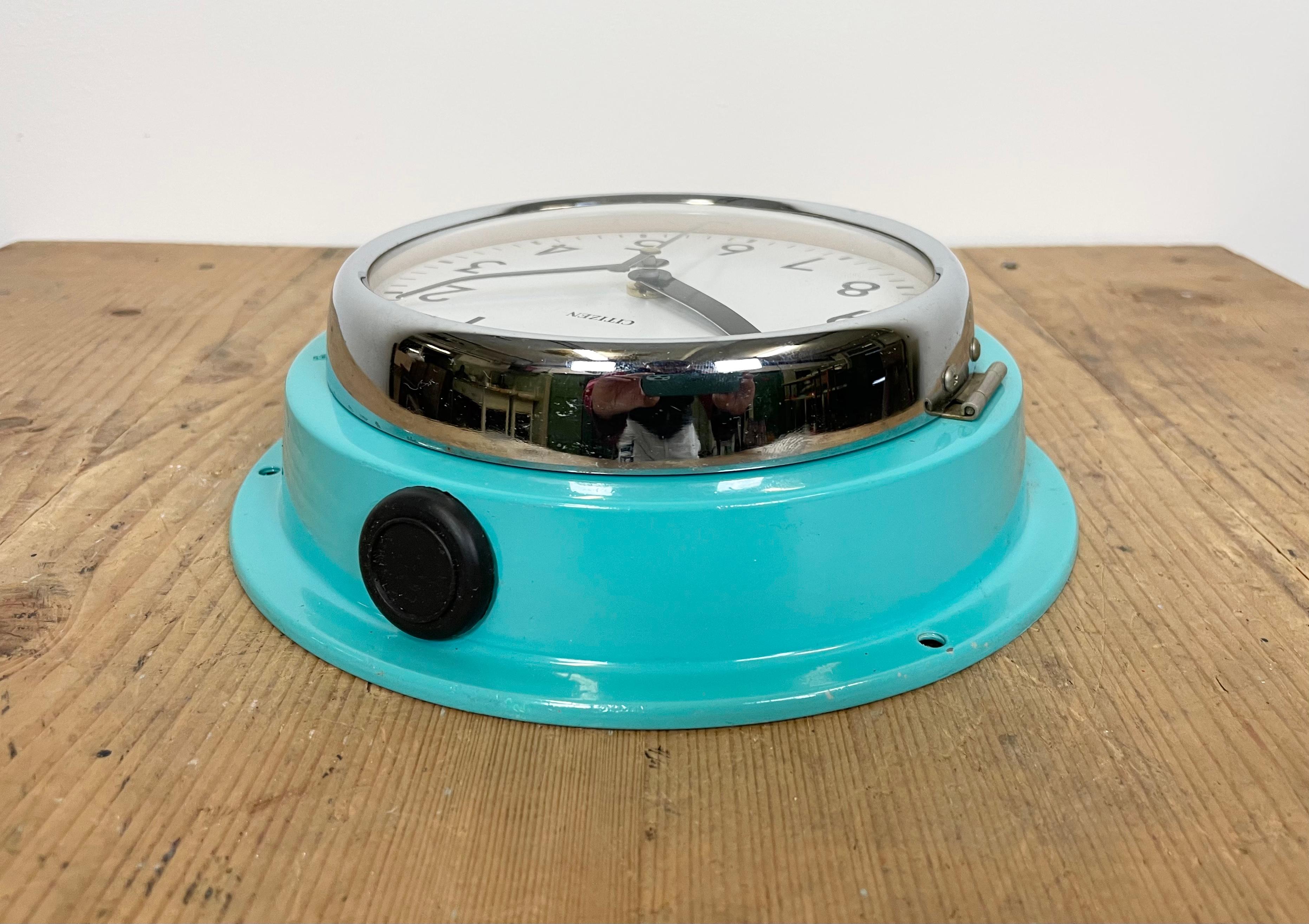 Vintage Turquoise Citizen Navy Wall Clock, 1970s 4