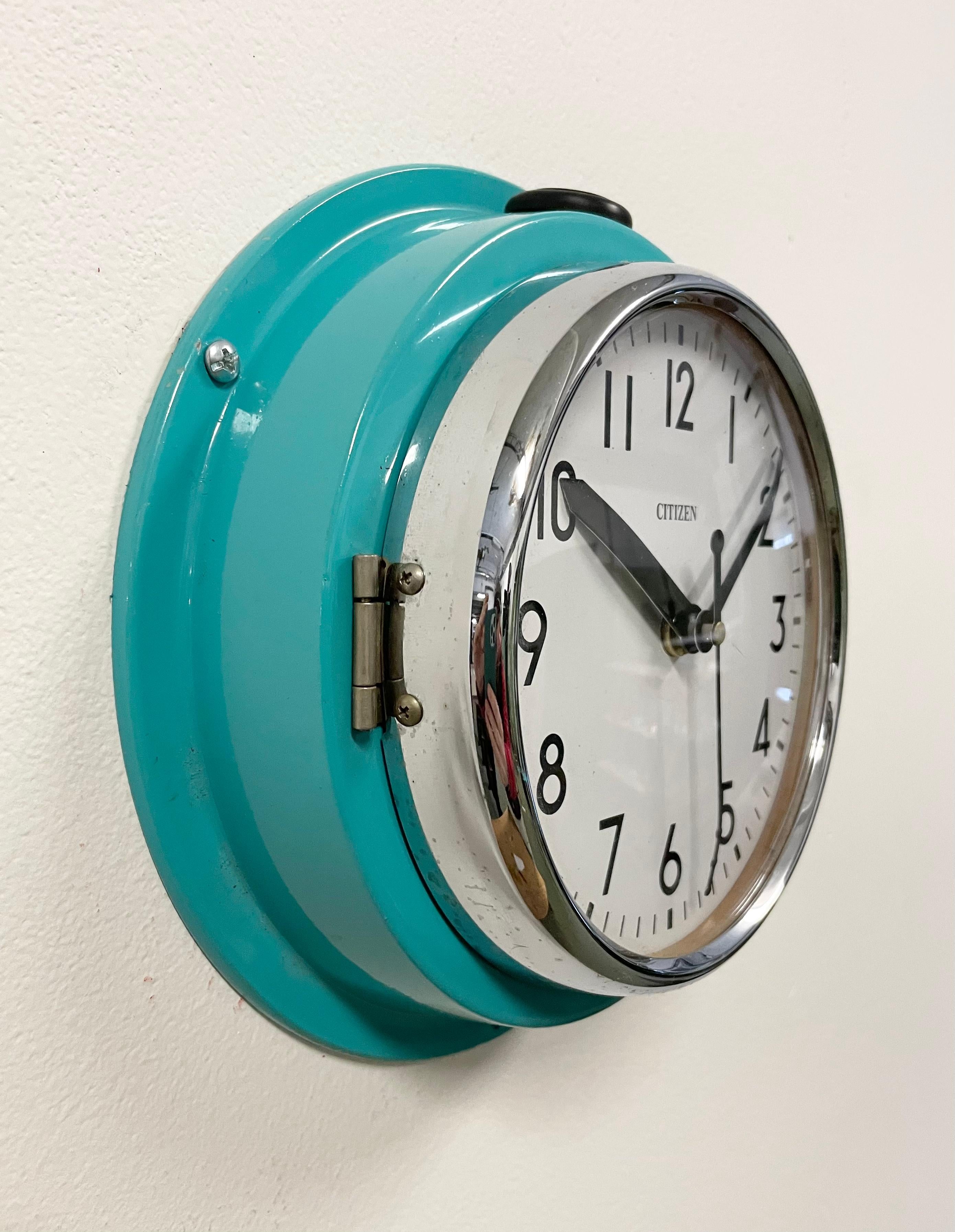 Japanese Vintage Turquoise Citizen Navy Wall Clock, 1970s