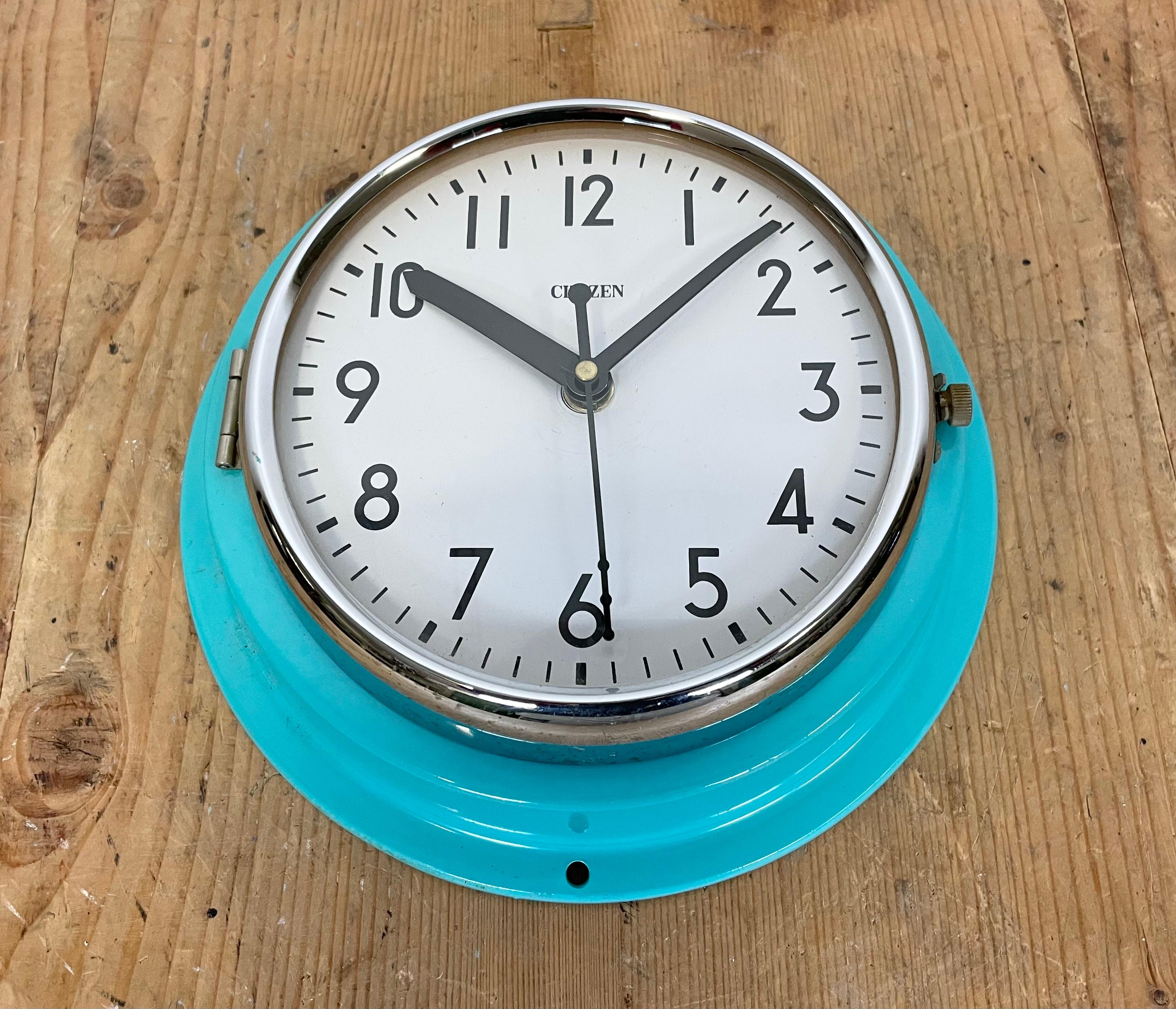 Vintage Turquoise Citizen Navy Wall Clock, 1970s 1