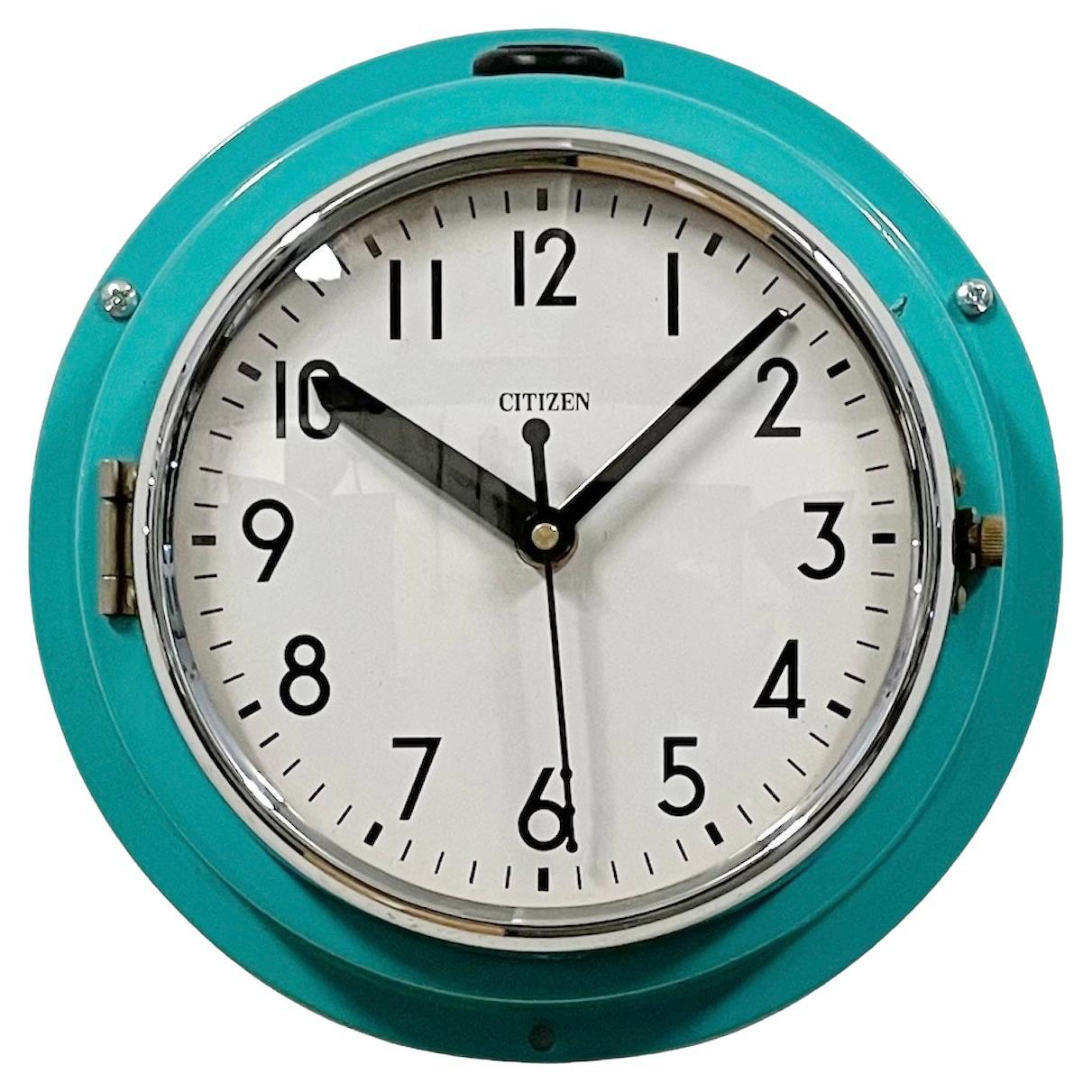 Vintage Turquoise Citizen Navy Wall Clock, 1970s