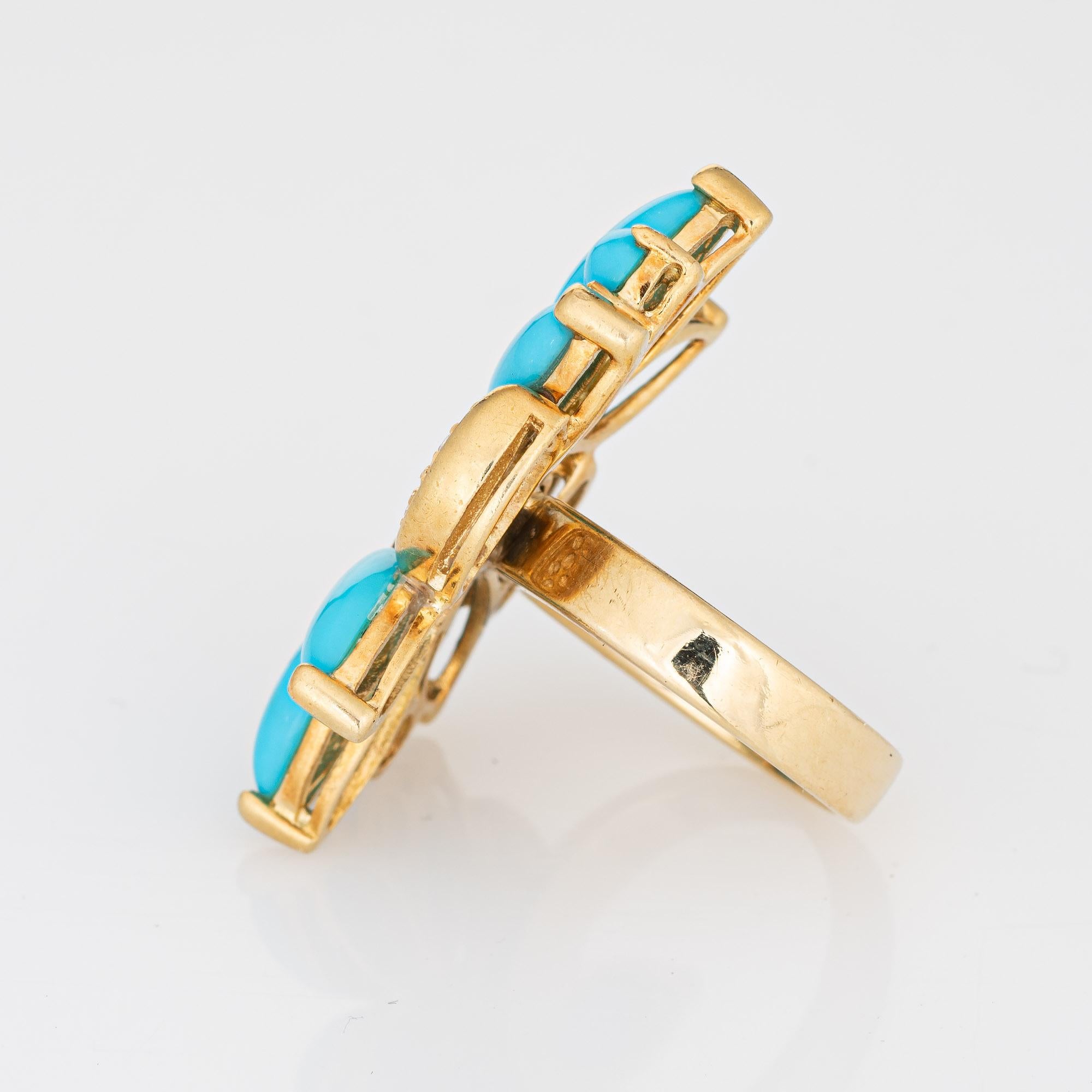 Marquise Cut Vintage Turquoise Cluster Ring Diamond 18k Yellow Gold Large Cocktail Spray For Sale