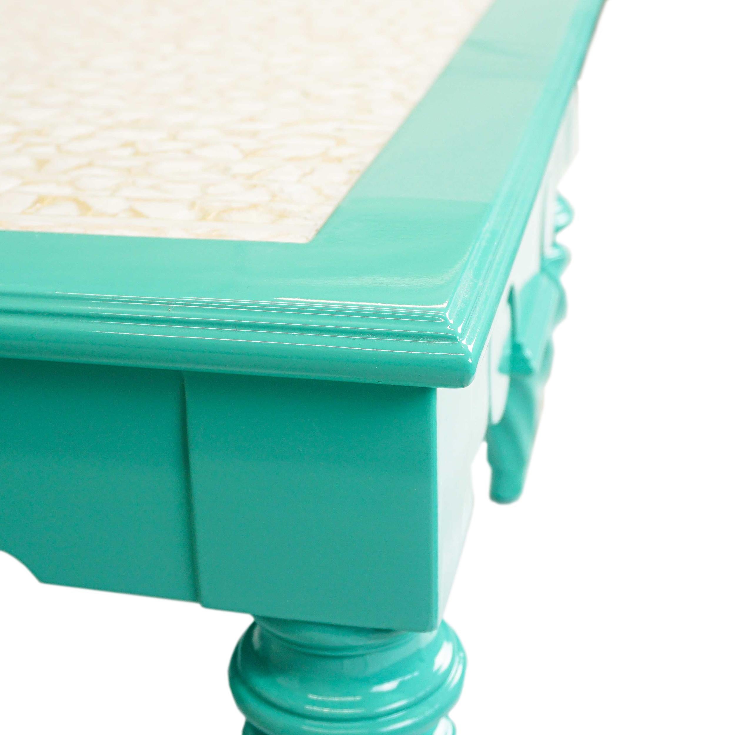 20th Century Vintage Turquoise Mother-of-Pearl Coffee Table For Sale