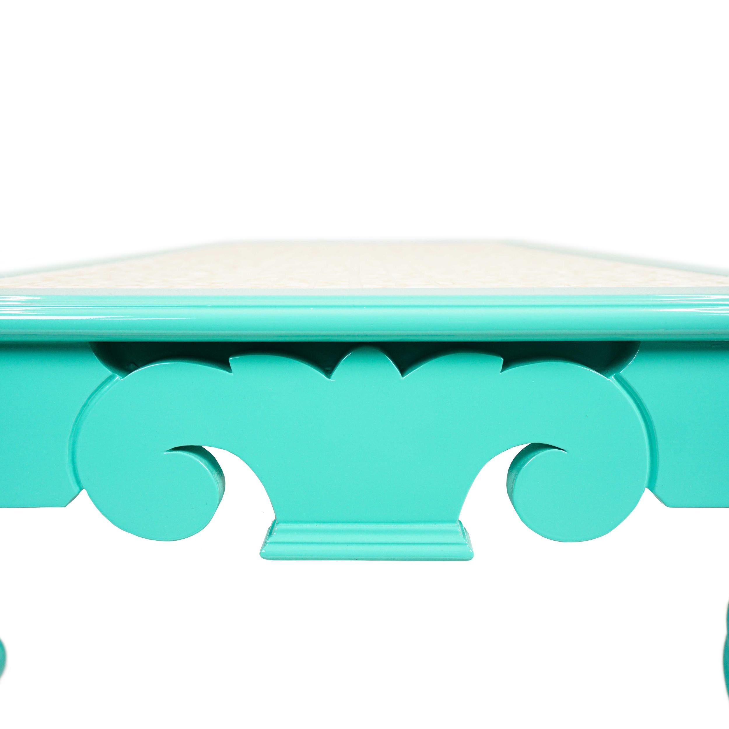 Lacquer Vintage Turquoise Mother-of-Pearl Coffee Table For Sale