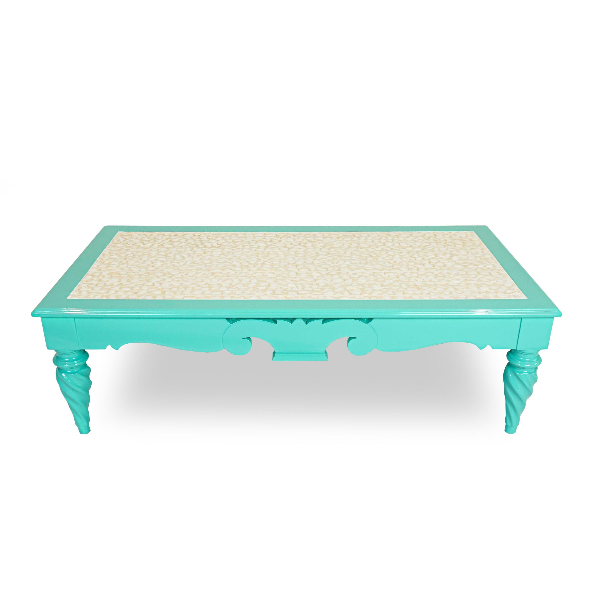 Moderne Table basse vintage en nacre turquoise en vente