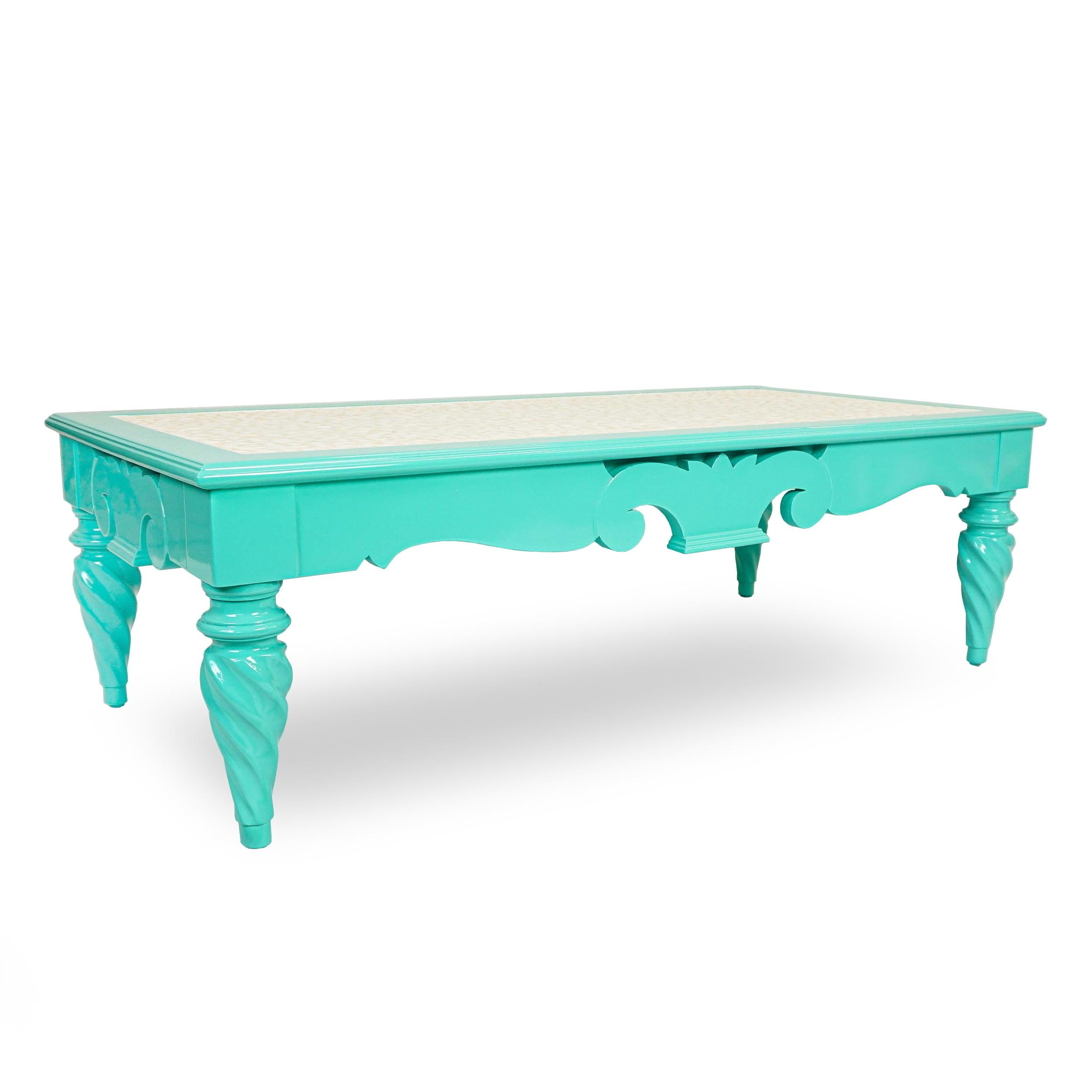 Américain Table basse vintage en nacre turquoise en vente