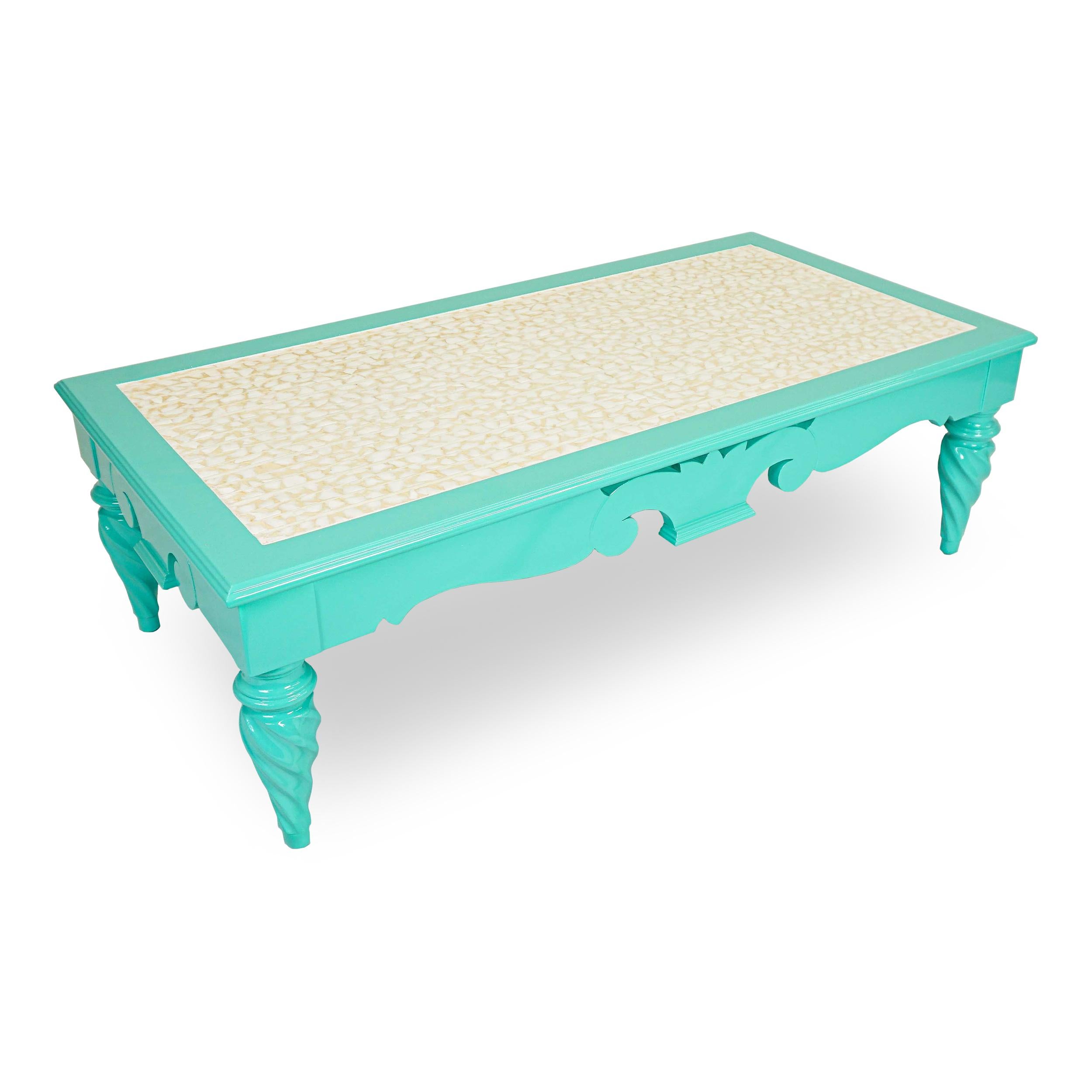 Modern Vintage Turquoise Mother-of-Pearl Coffee Table For Sale