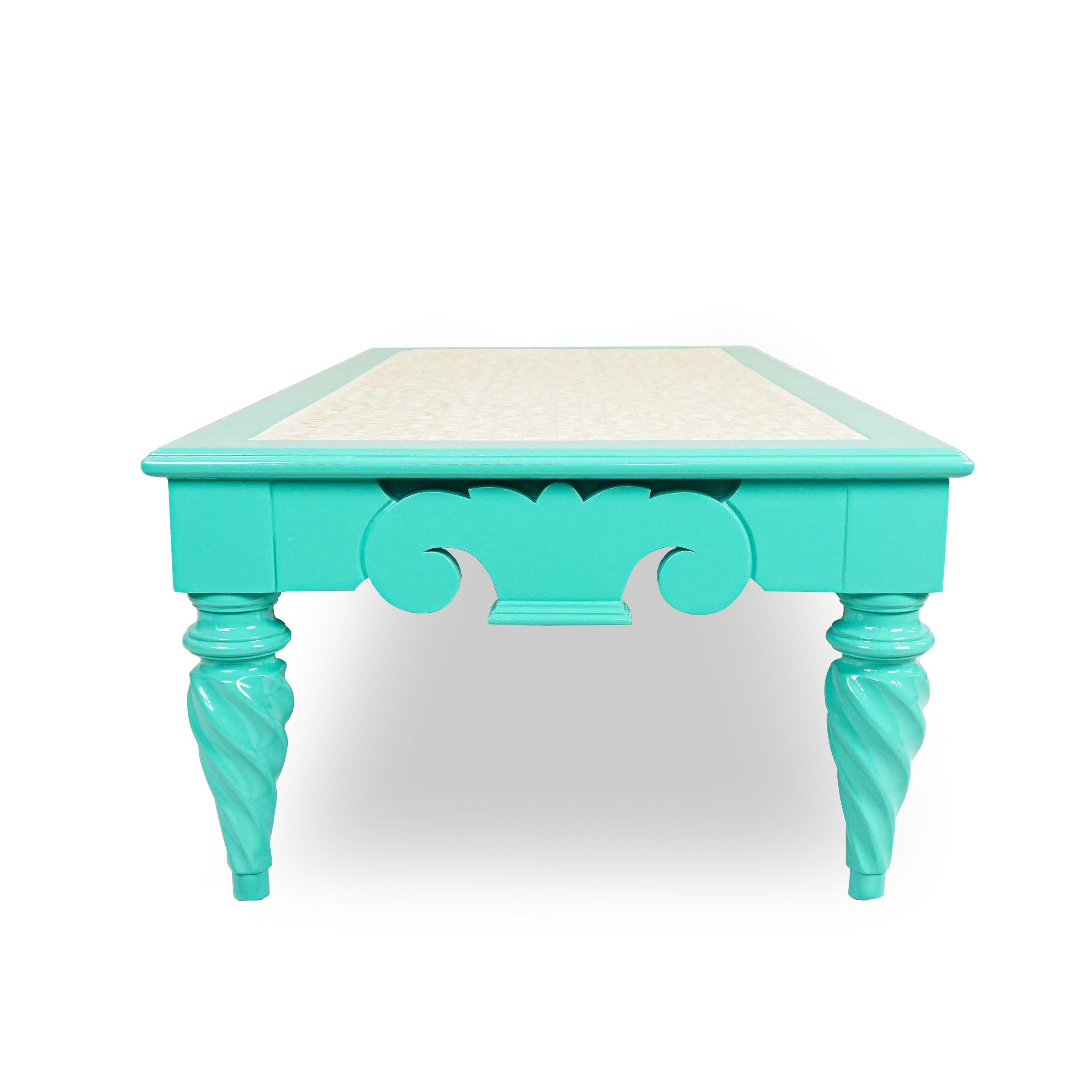American Vintage Turquoise Mother-of-Pearl Coffee Table For Sale
