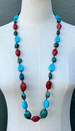 Vintage Turquoise & Coral Bead Necklace