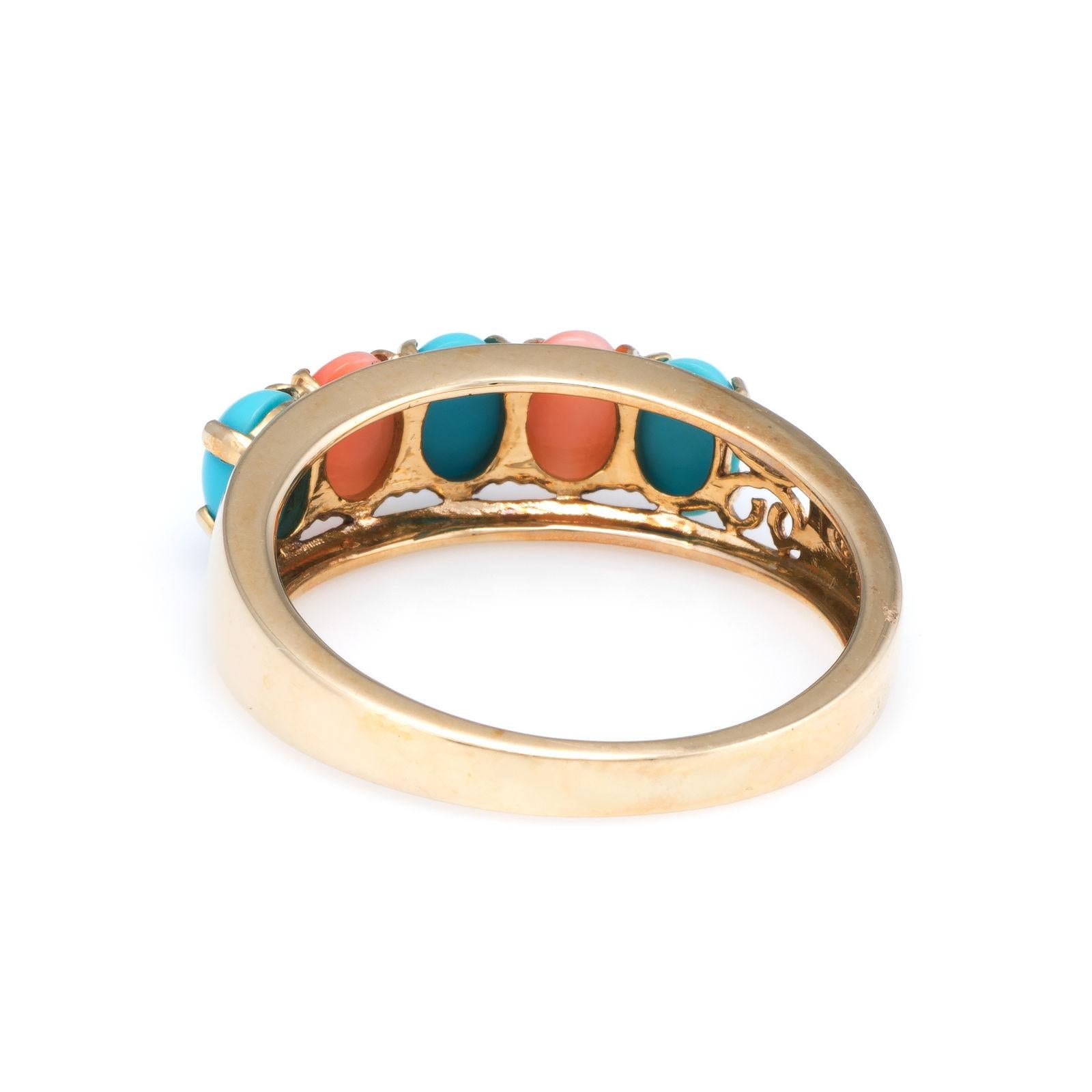 Vintage Turquoise Coral Ring 14 Karat Yellow Gold Estate Fine Jewelry Band In Excellent Condition In Torrance, CA