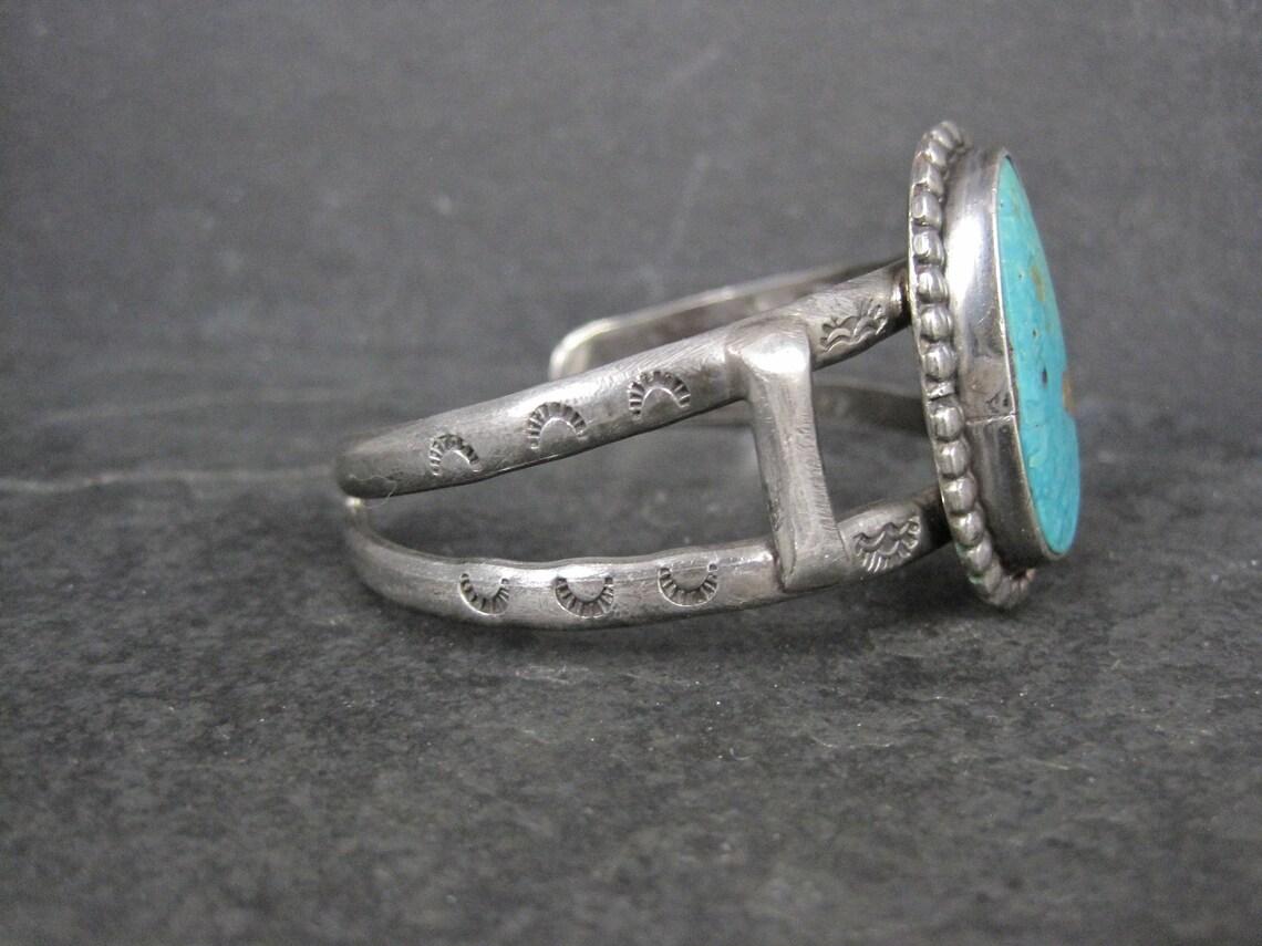 Mixed Cut Vintage Turquoise Cuff Bracelet Sterling Silver 6 Inches Hand Stamped Signed For Sale