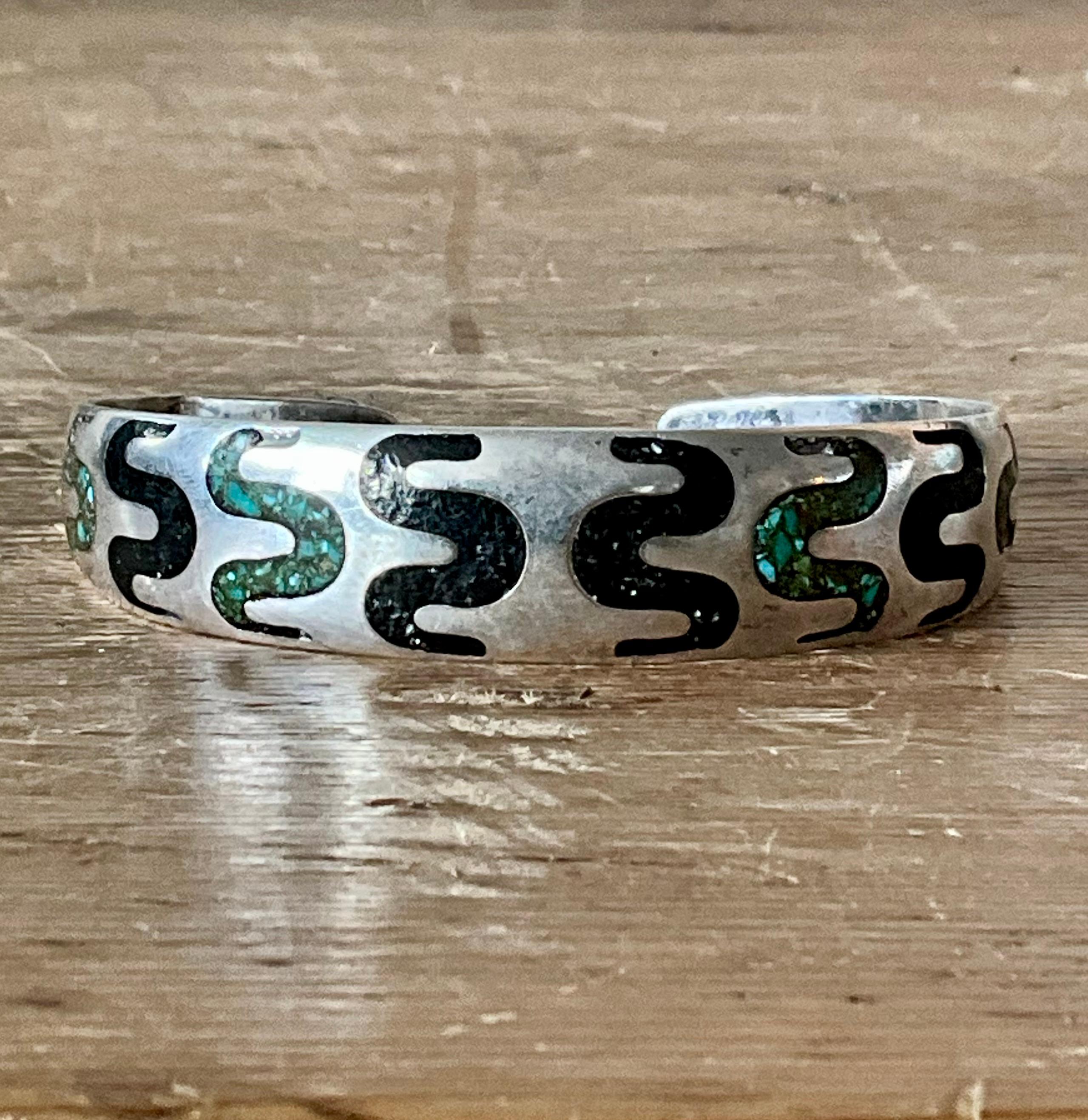 Mixed Cut Vintage Turquoise David Andersen Norway 925 Sterling Silver Cuff For Sale