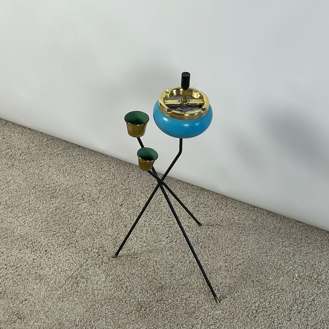 Mid-20th Century Vintage Turquoise Delight: 1950s Floor Standing Ashtray with Vase Holders  For Sale