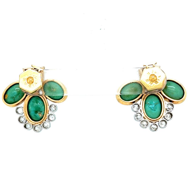 Vintage Turquoise Diamond 18 Karat Yellow Gold Stud Earrings 1