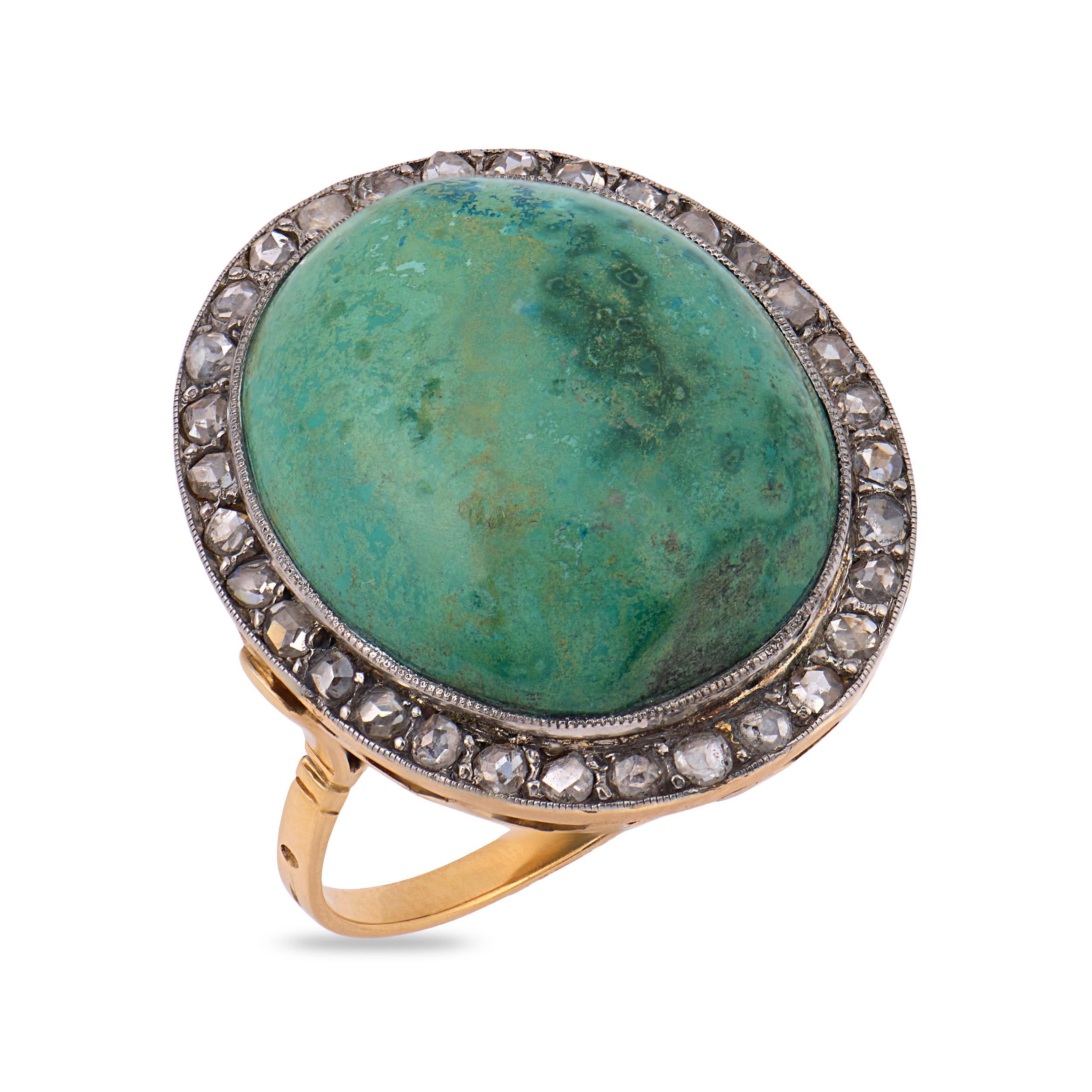 Vintage türkis diamant 18k zwei ton cocktail ring