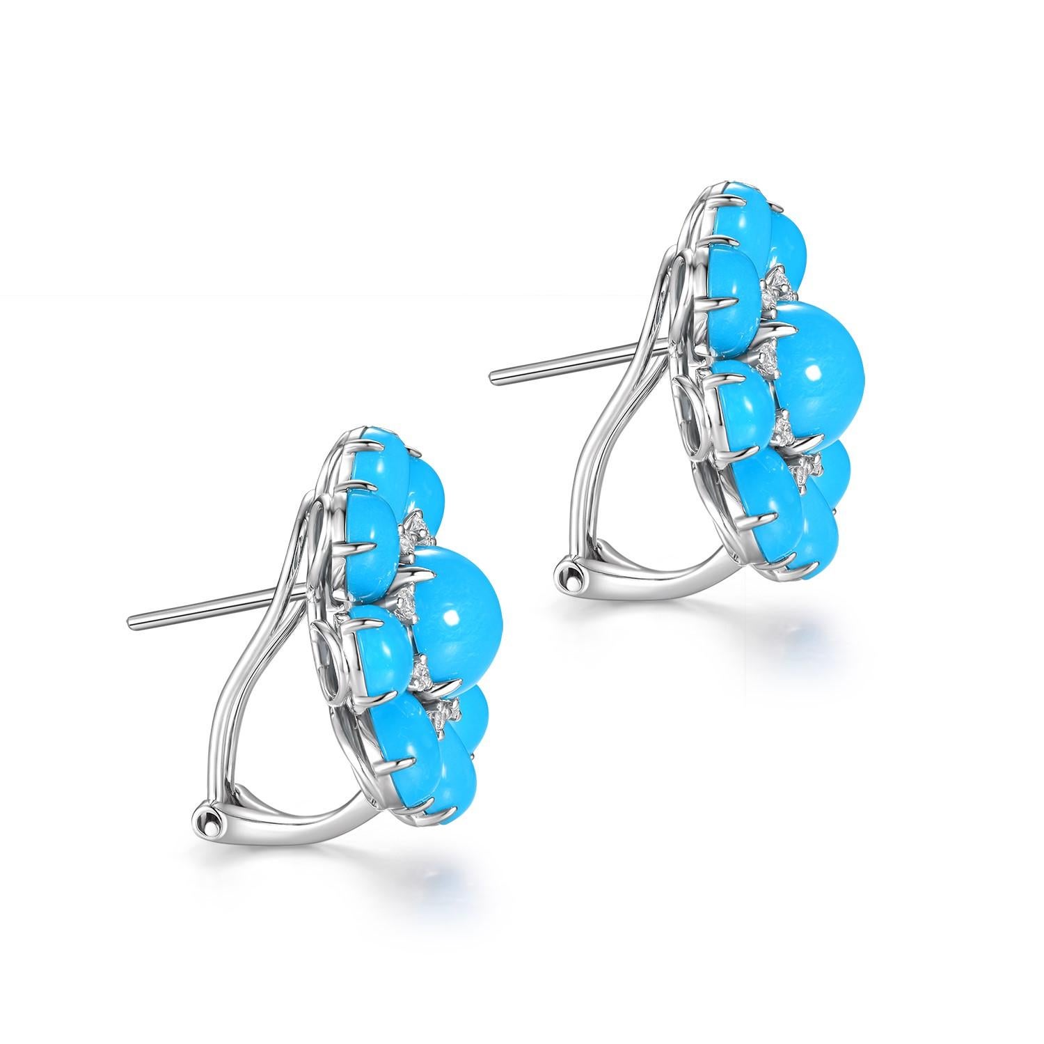 The Turquoise Diamond Earrings are a striking pair of earrings that beautifully showcase the vibrant hues of turquoise and the sparkling brilliance of diamonds. Crafted in 14 karat white gold, these earrings exude elegance and sophistication.

The