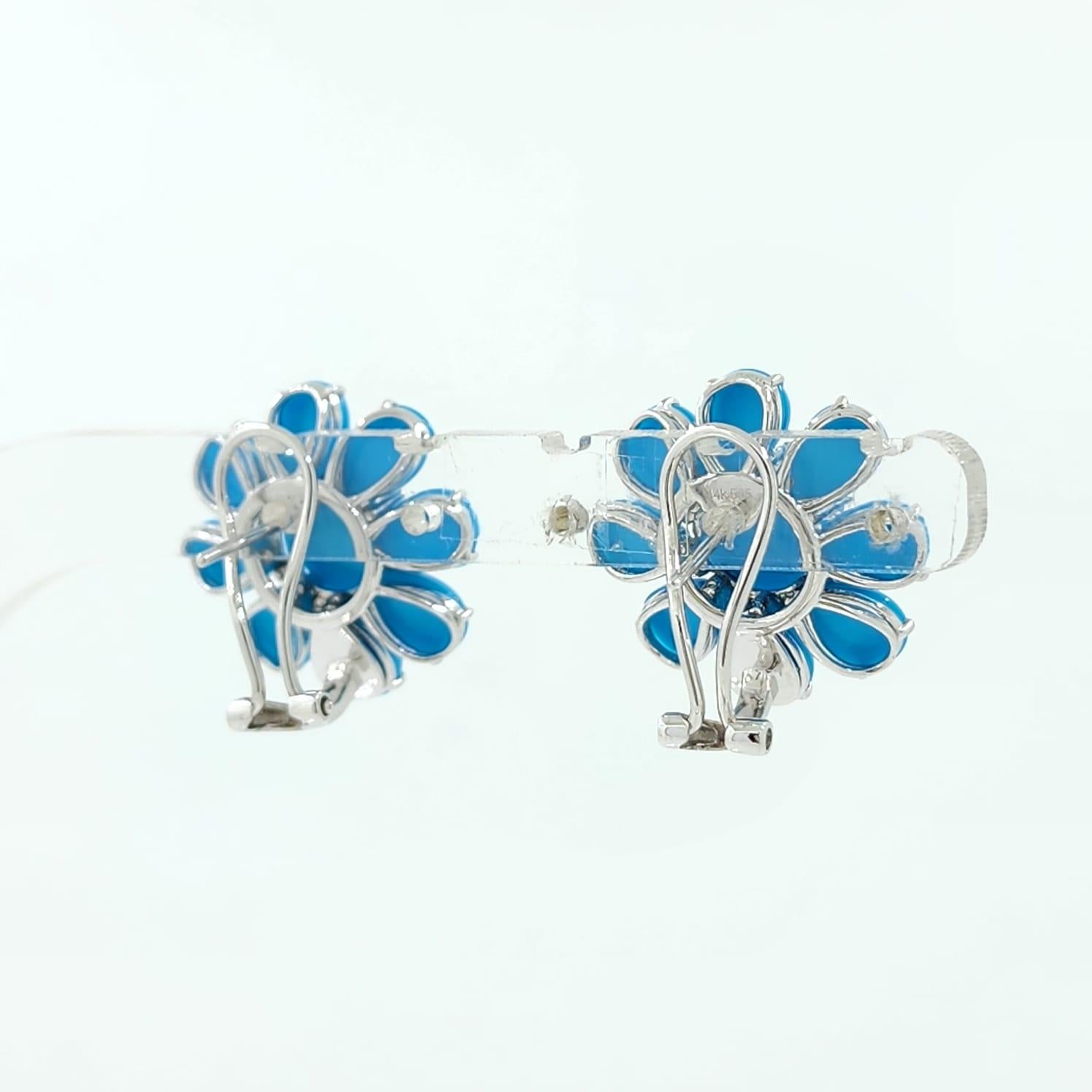 Mixed Cut Vintage Turquoise Diamond Earrings in 14 Karat White Gold For Sale