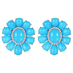 Vintage Turquoise Diamond Earrings in 14 Karat White Gold