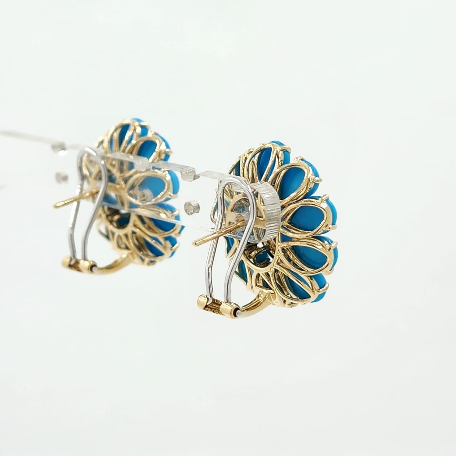 Women's Vintage Turquoise Diamond Earrings in 14 Karat Yellow Gold
