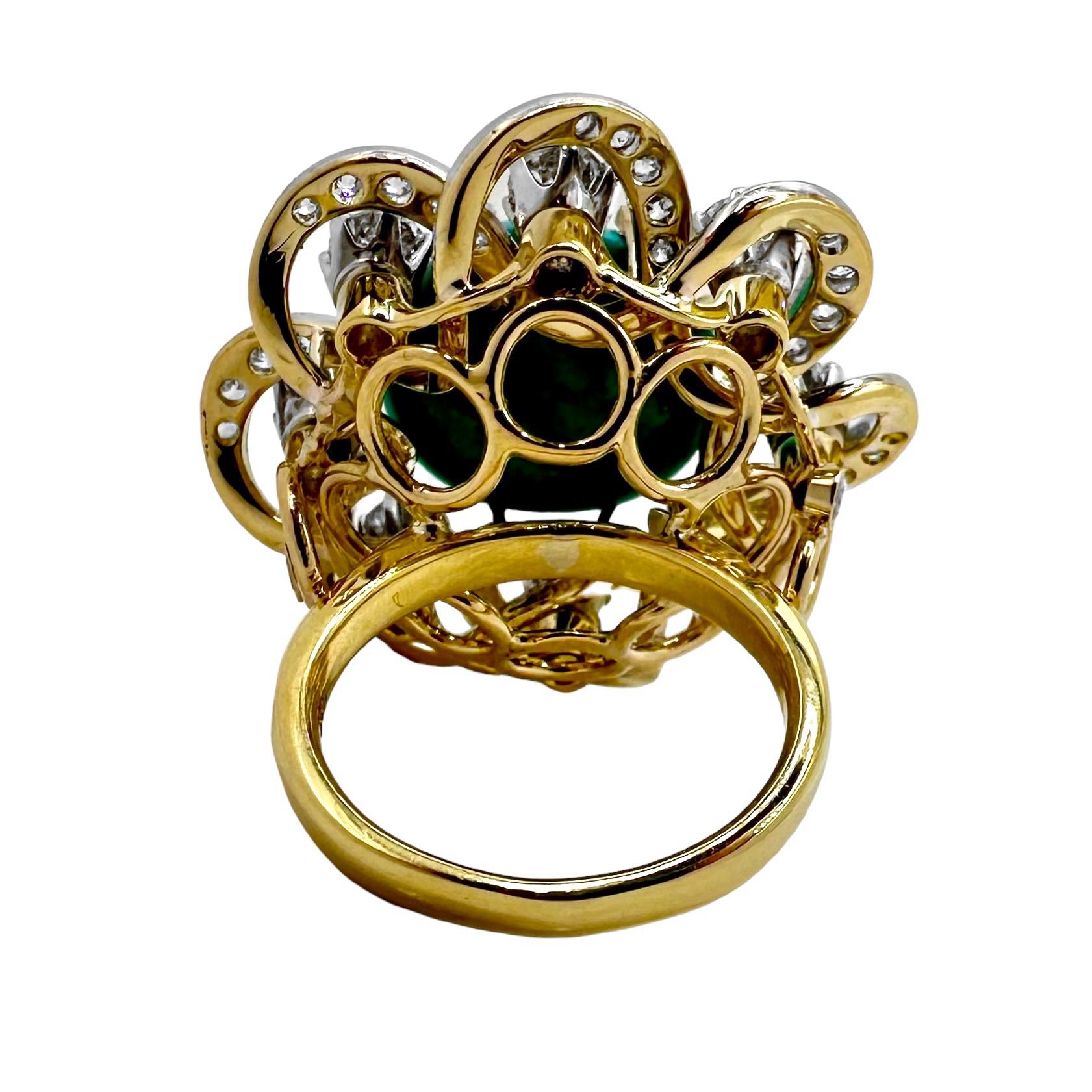 Bague vintage à motif de fleur en platine et or 18 carats avec turquoise et diamants de 1 3/16 pouce Bon état - En vente à Palm Beach, FL