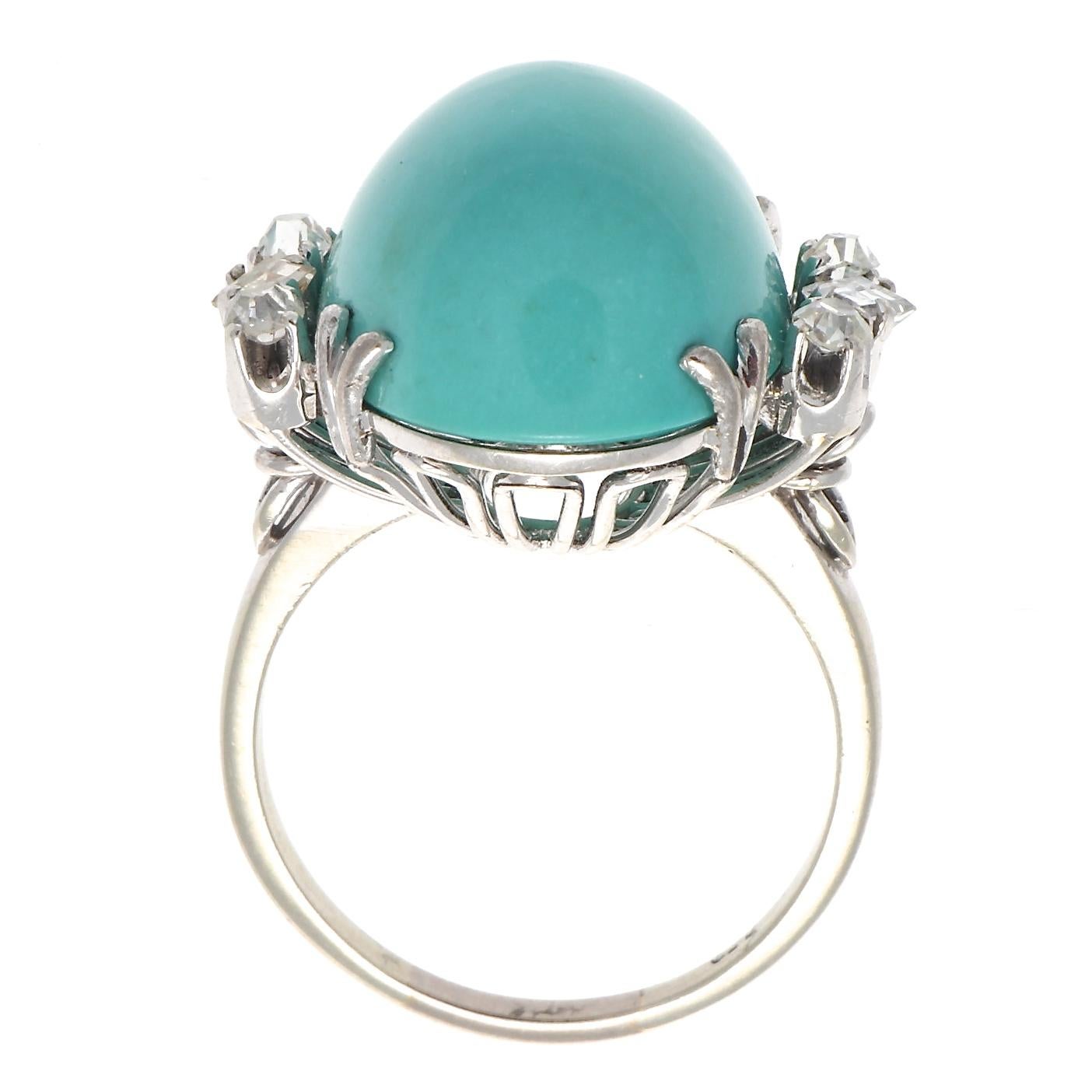 Women's Retro Turquoise Diamond Platinum Cocktail Ring