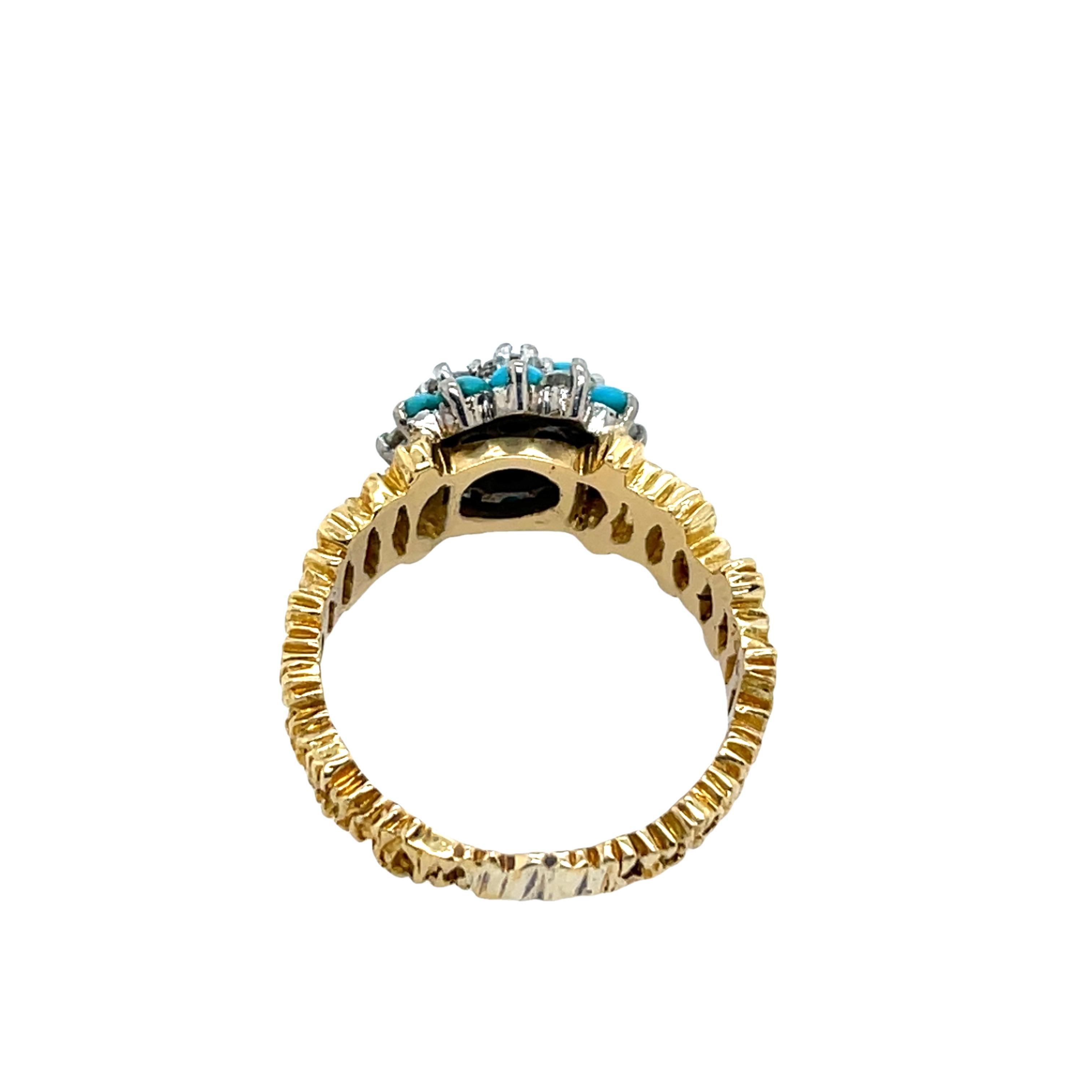 Vintage Türkis & Diamant Ring, Set in 18ct Gelb & Weißgold (Rundschliff) im Angebot