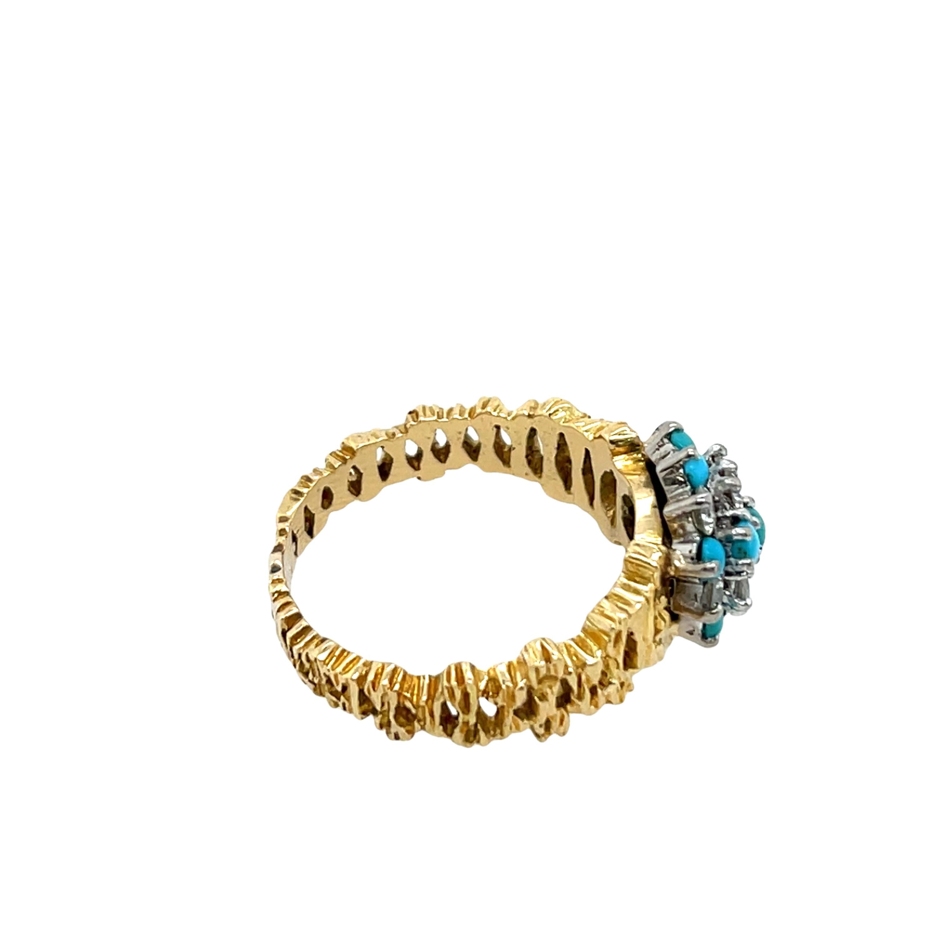 Vintage Türkis & Diamant Ring, Set in 18ct Gelb & Weißgold im Zustand „Hervorragend“ im Angebot in London, GB