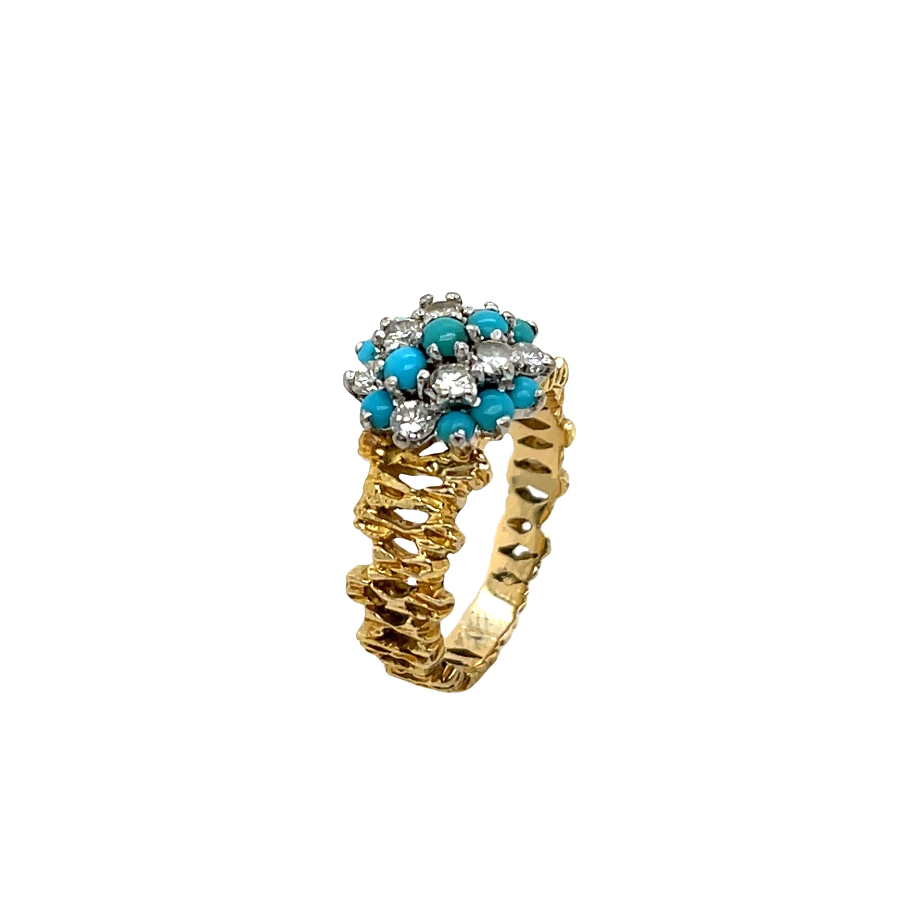 Vintage Türkis & Diamant Ring, Set in 18ct Gelb & Weißgold für Damen oder Herren im Angebot