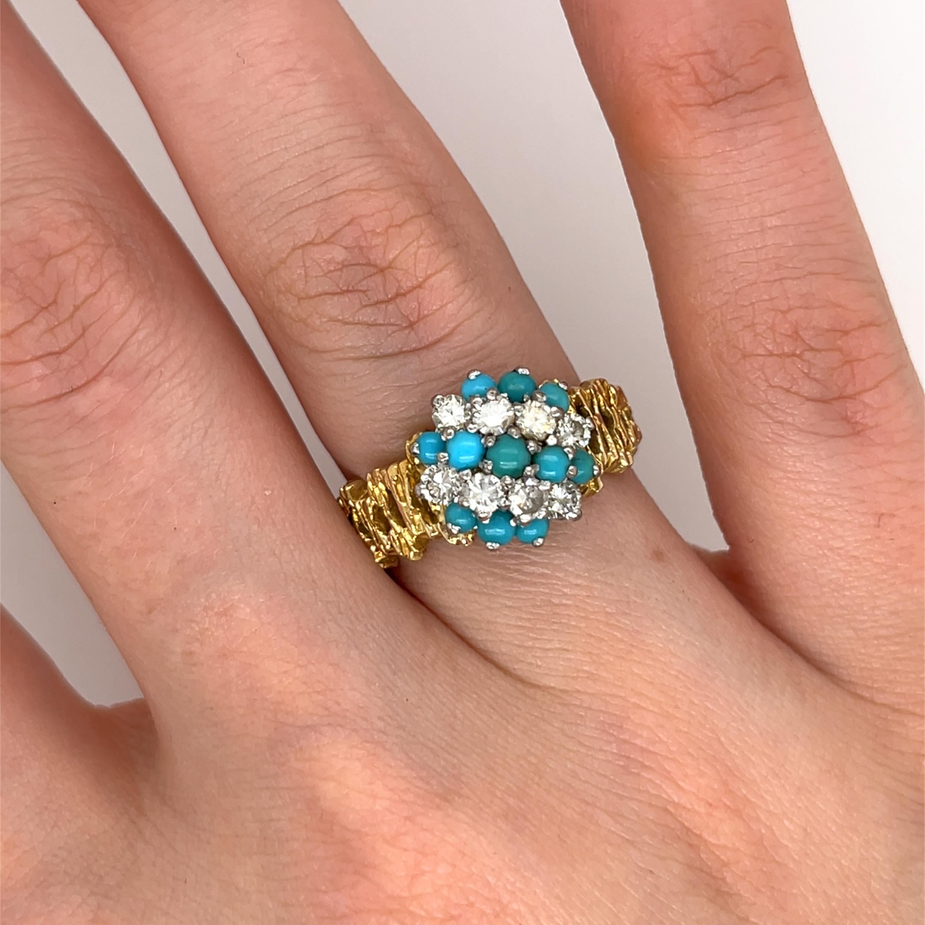 Vintage Türkis & Diamant Ring, Set in 18ct Gelb & Weißgold im Angebot 1