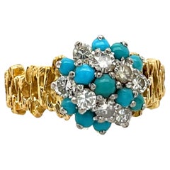 Vintage Türkis & Diamant Ring, Set in 18ct Gelb & Weißgold