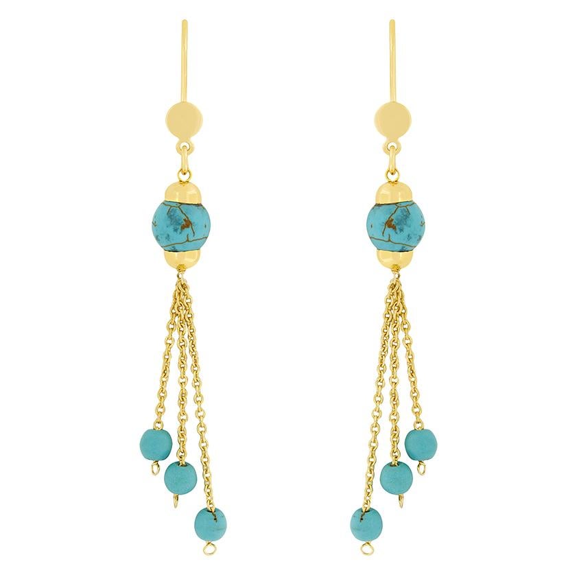 Pendientes vintage de turquesa, c.1970 Corte redondo en venta