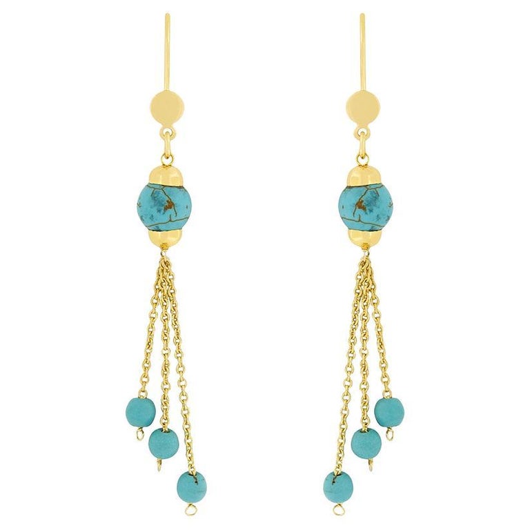 Boucles D'oreilles Pendantes Vintage 1970 - Alpaca Et Turquoise (neuf De Stock)