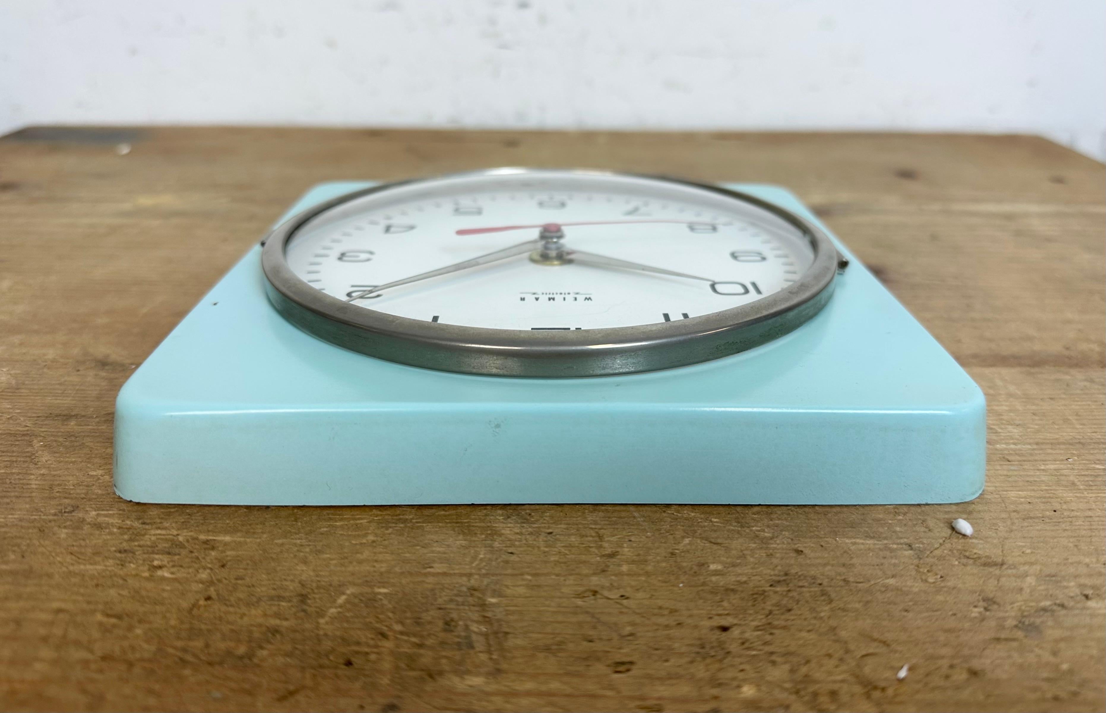 Vintage Turquoise East German Wall Clock from Weimar Electronic , 1970s For Sale 7