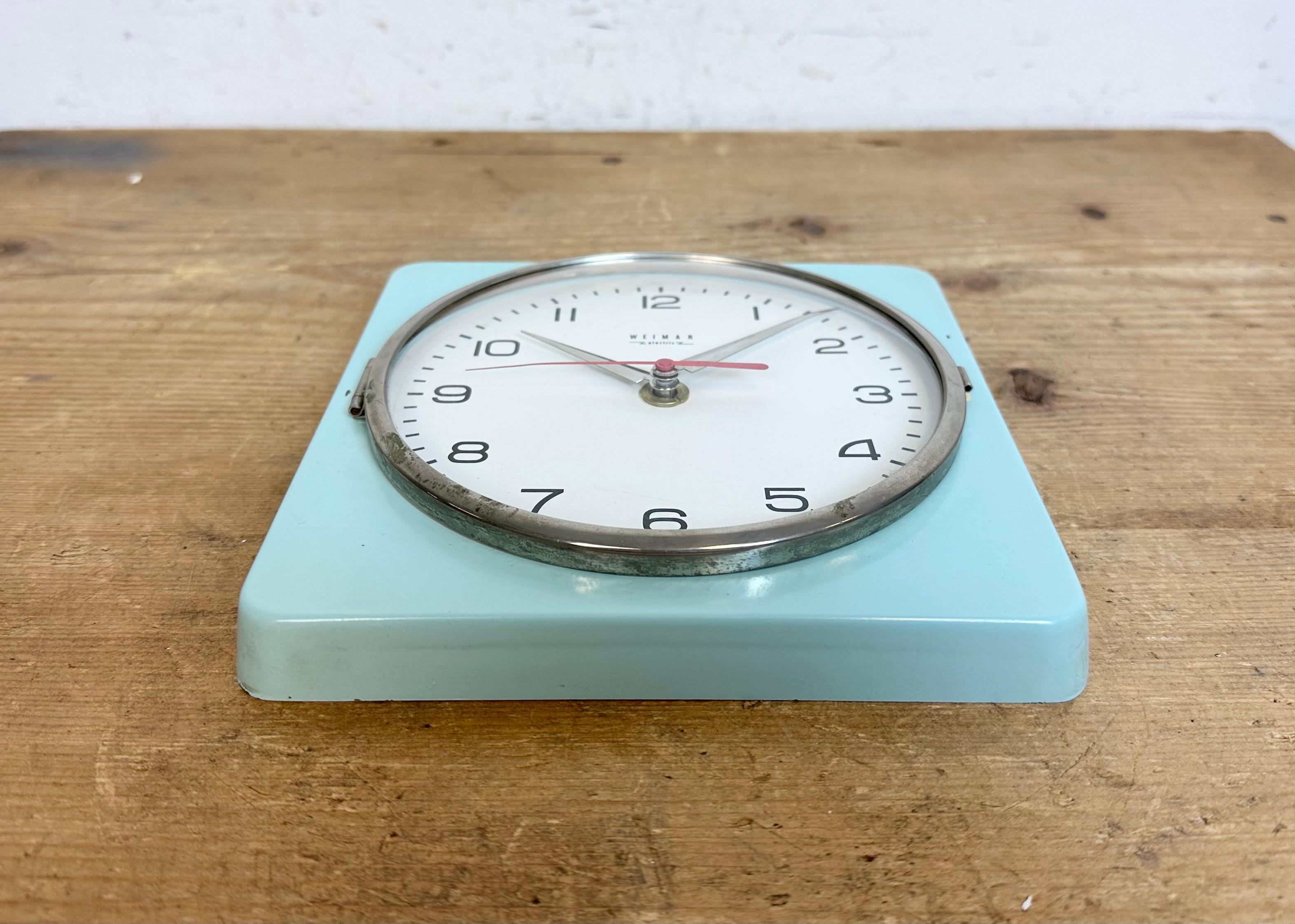 Vintage Turquoise East German Wall Clock from Weimar Electronic , 1970s For Sale 2