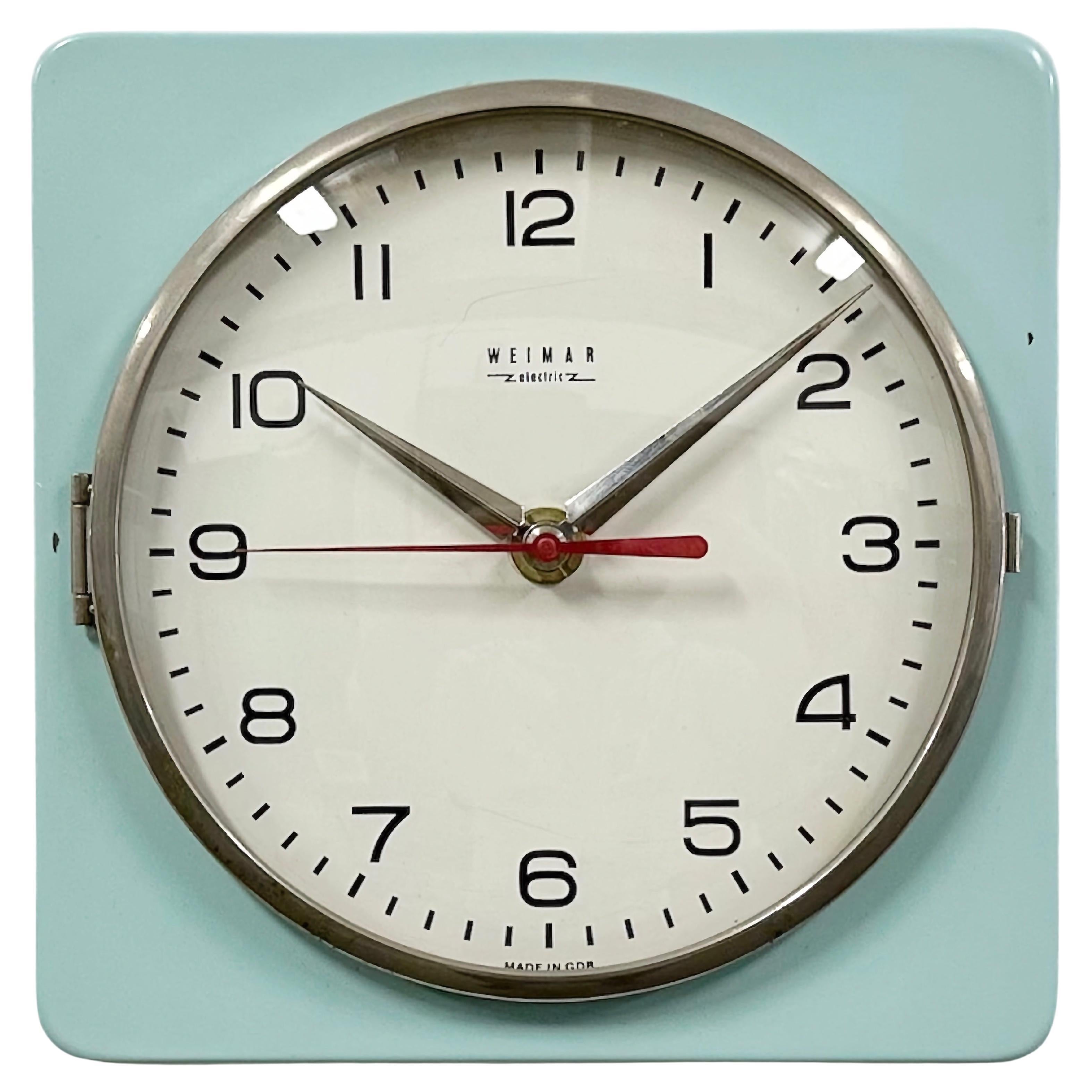 Vintage Turquoise East German Wall Clock from Weimar Electronic , 1970s For Sale