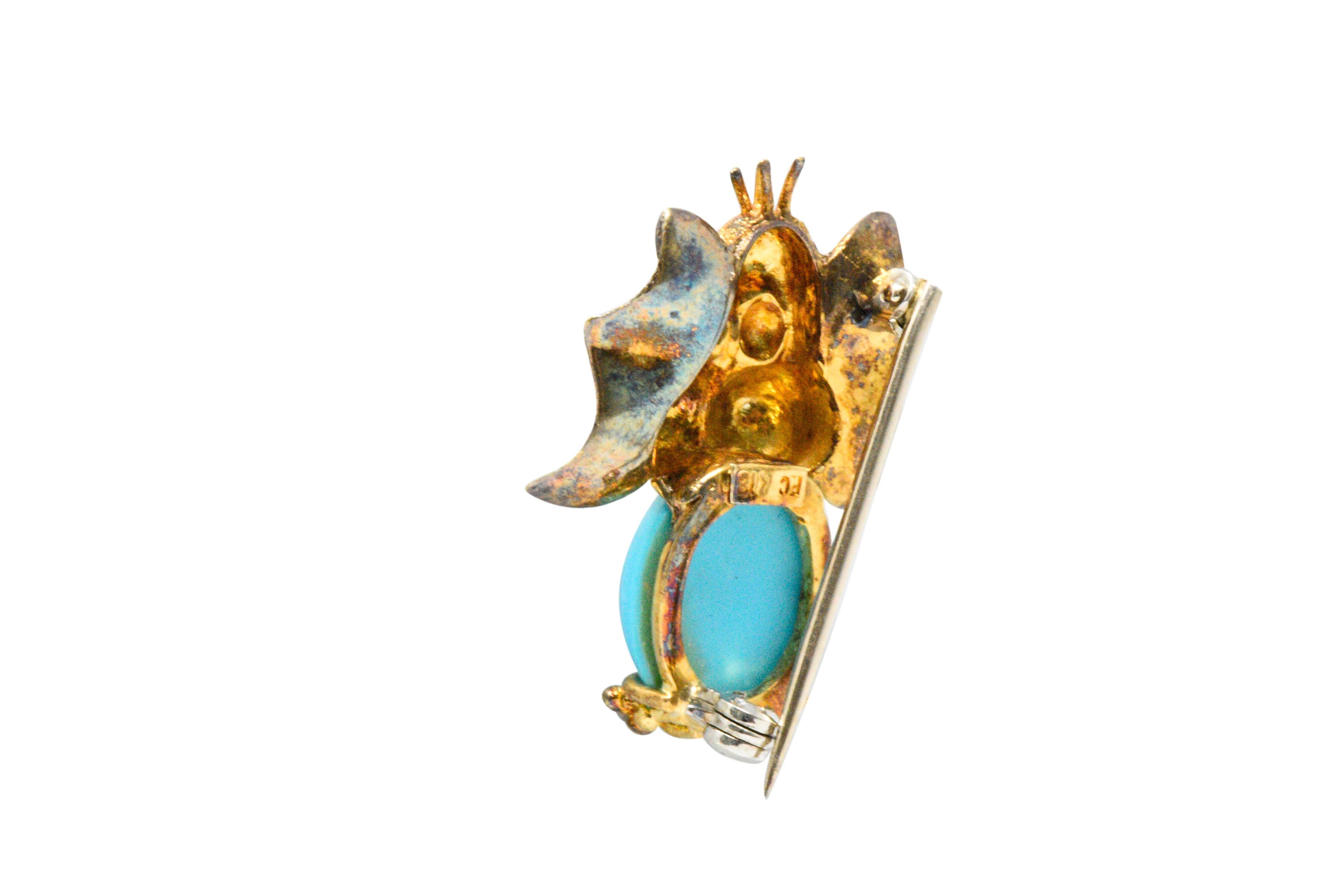 Vintage Turquoise, Enamel and 18 Karat Gold Elephant Brooch In Good Condition In Philadelphia, PA