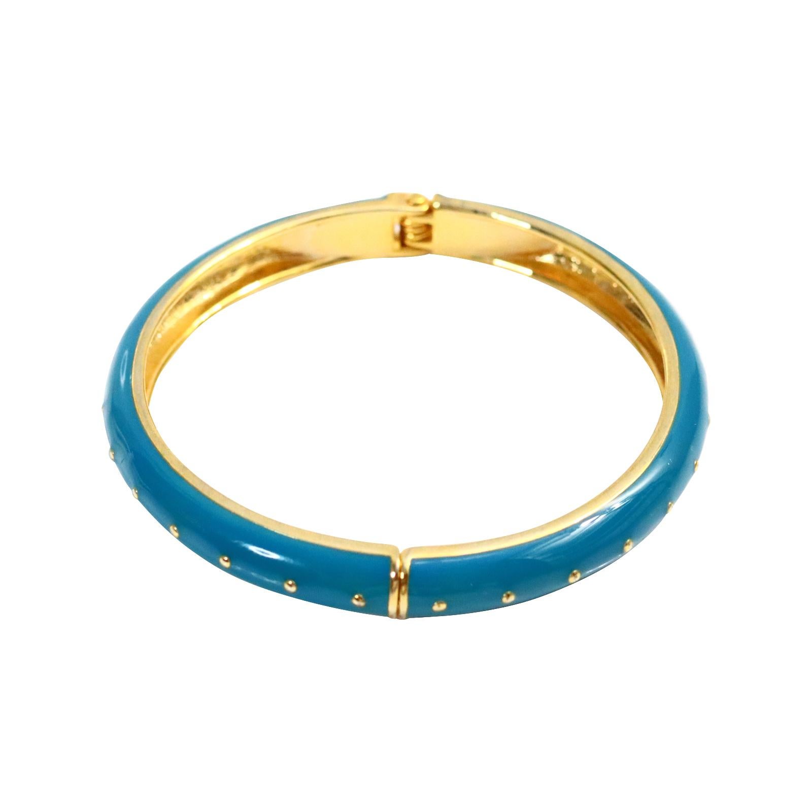Vintage Turquoise Enamel and Gold Clamper Set of 3 Bracelets Circa 1990s.  To be worn as one, tow or three. Worn with Gold Bracelets or even matched with the Double Leopard Enamel Bracelet that I have listed would look great. These will always make