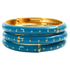 Vintage Turquoise Enamel and Gold Clamper Set of 3 Bracelets, circa 1990s