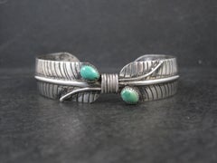 Vintage Turquoise Feather Cuff Bracelet Navajo Douglas Etsitty 6.75"