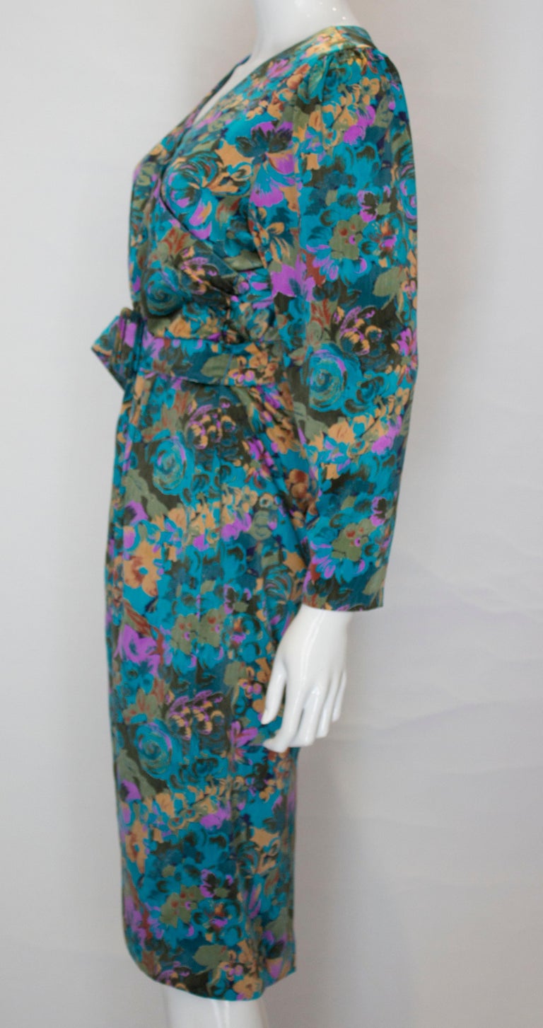 Vintage Turquoise Floral Silk /Satin Dress For Sale at 1stDibs ...